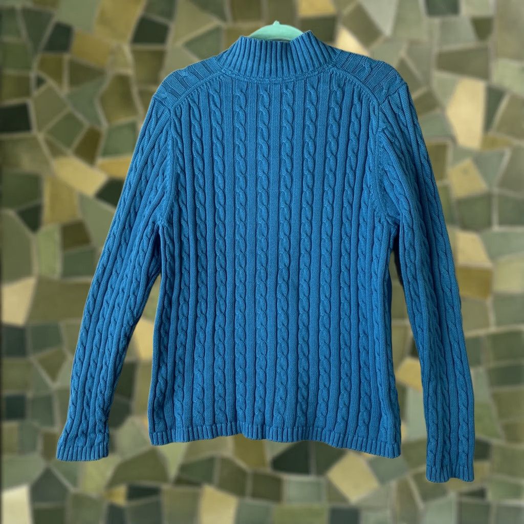 Vintage L.L. Bean Cardigan Fisherman Sweater Women XL Teal Cable Knit Full Zip Heavyweight Knit Cotton Size XL / US 12-14 / IT 48-50 - 1 Thumbnail