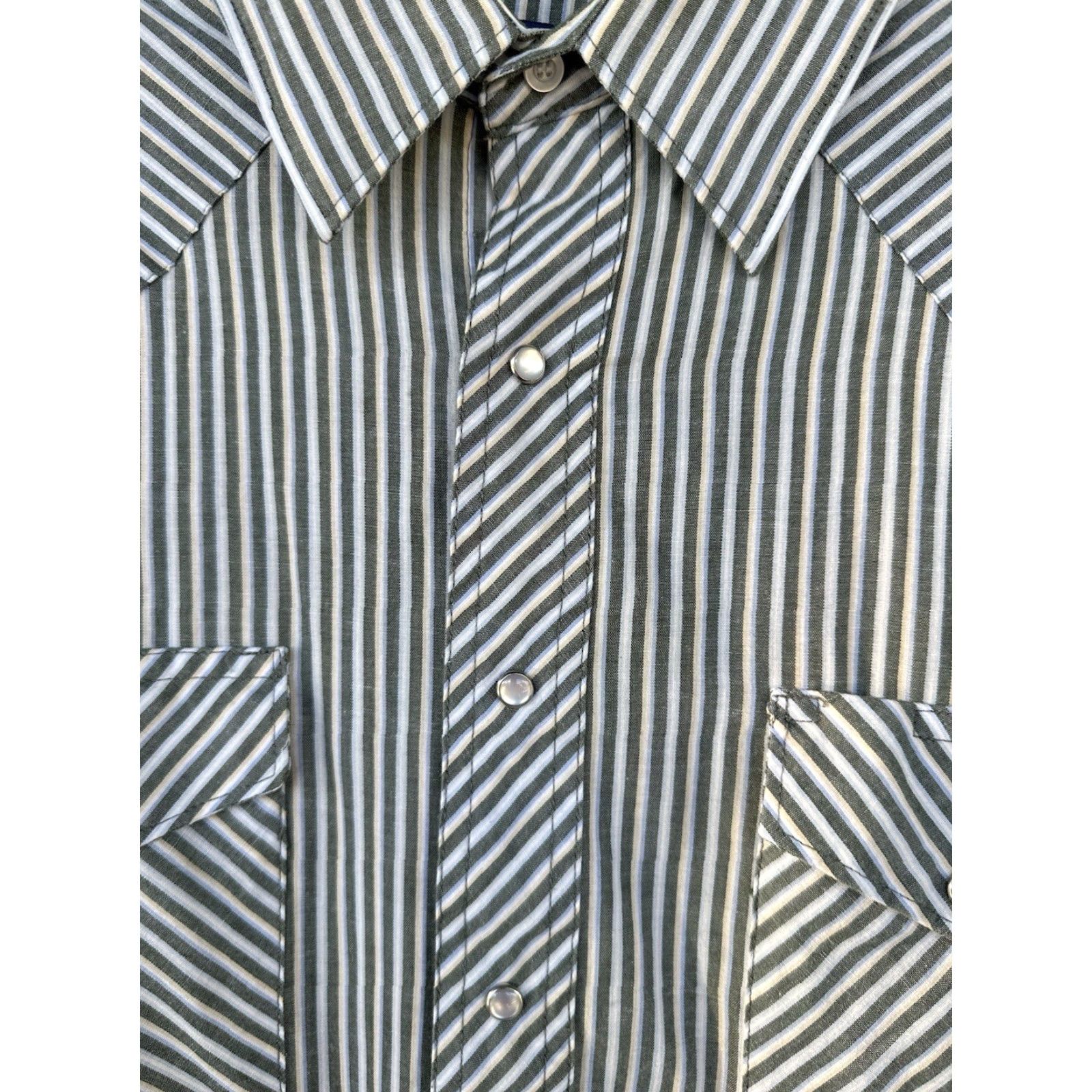 Wrangler VINTAGE Wrangler Pearl Snap Shirt Men XLT Blue White Stripe Western Cowboy Shirt Size US XL / EU 56 / 4 - 4 Thumbnail