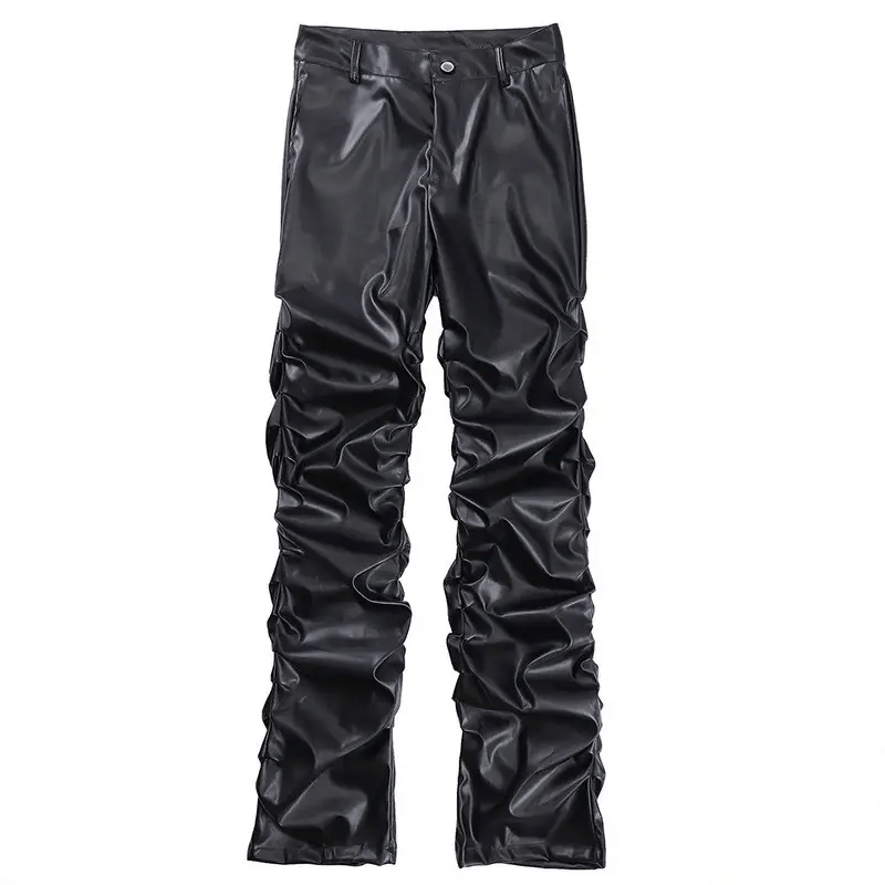 Japanese Brand × Vintage Loose Ruched Casual Pu Leather Pants Streetwear Punk Rock Size US 31 - 6 Thumbnail