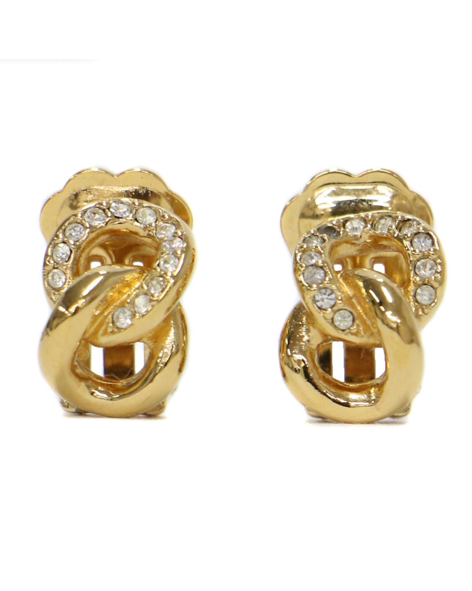 image of Dior Vintage Rhinestone Clip Earrings in Gold, Women's