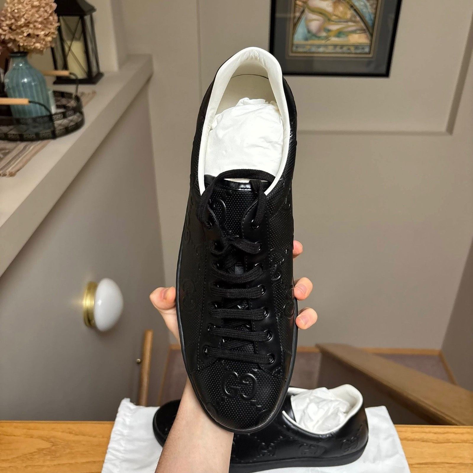 Gucci Gucci Black Monogram Leather Ace Sneakers - MSRP: $1000 Size US 13 / EU 46 - 4 Thumbnail