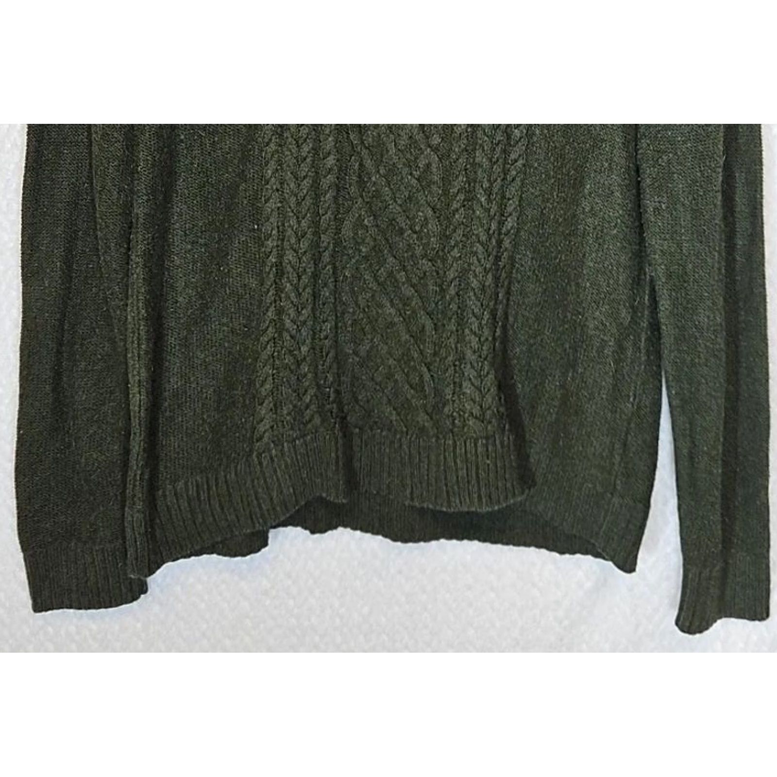 Croft & Barrow Croft & Barrow Pullover Sweater Green Long Sleeve Women’s Petite PL Cable-Knit, Cotton-Acrylic, Regular Fit Size L / US 10 / IT 46 - 3 Thumbnail