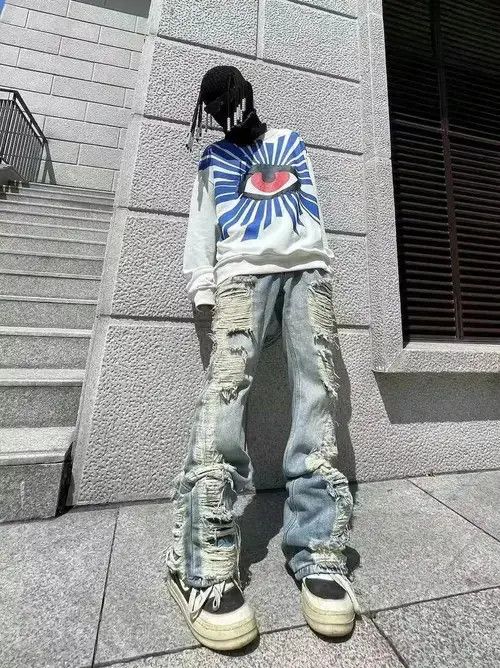 Jean hiphop damaged ripped faded flared jeans Size US 30 / EU 46 - 2 Thumbnail