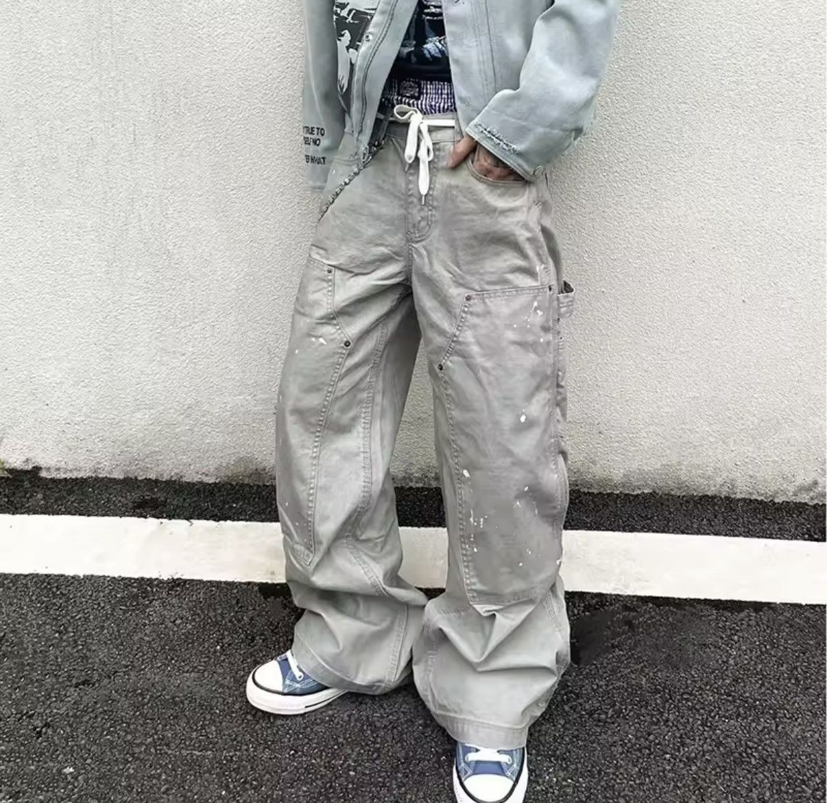 Japanese Brand Gray Y2K Distressed Streetwear Pants Size US 31 - 1 Thumbnail
