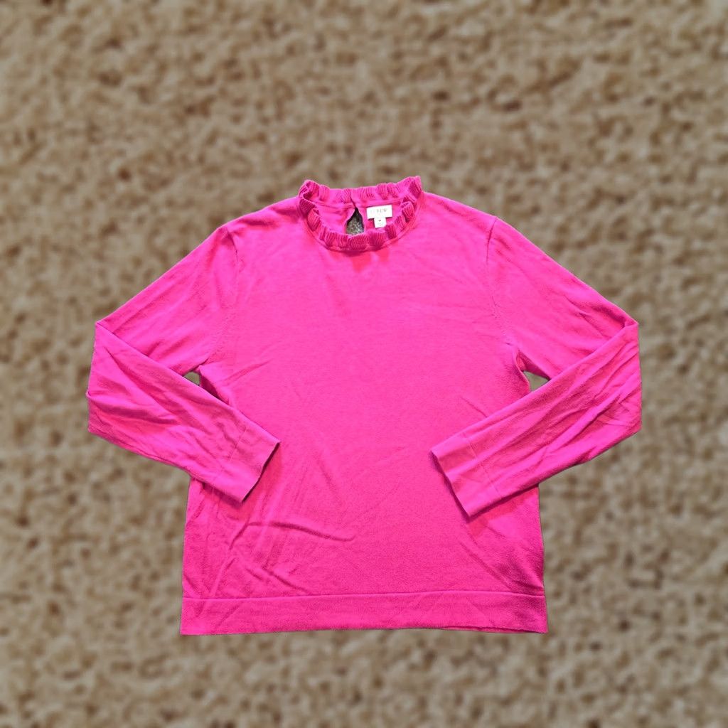 J.Crew J.CREW Sweater Womens Medium Pink Ruffle Neckline Long Sleeve Casual Capsule Holiday? Size M / US 6-8 / IT 42-44 - 1 Thumbnail