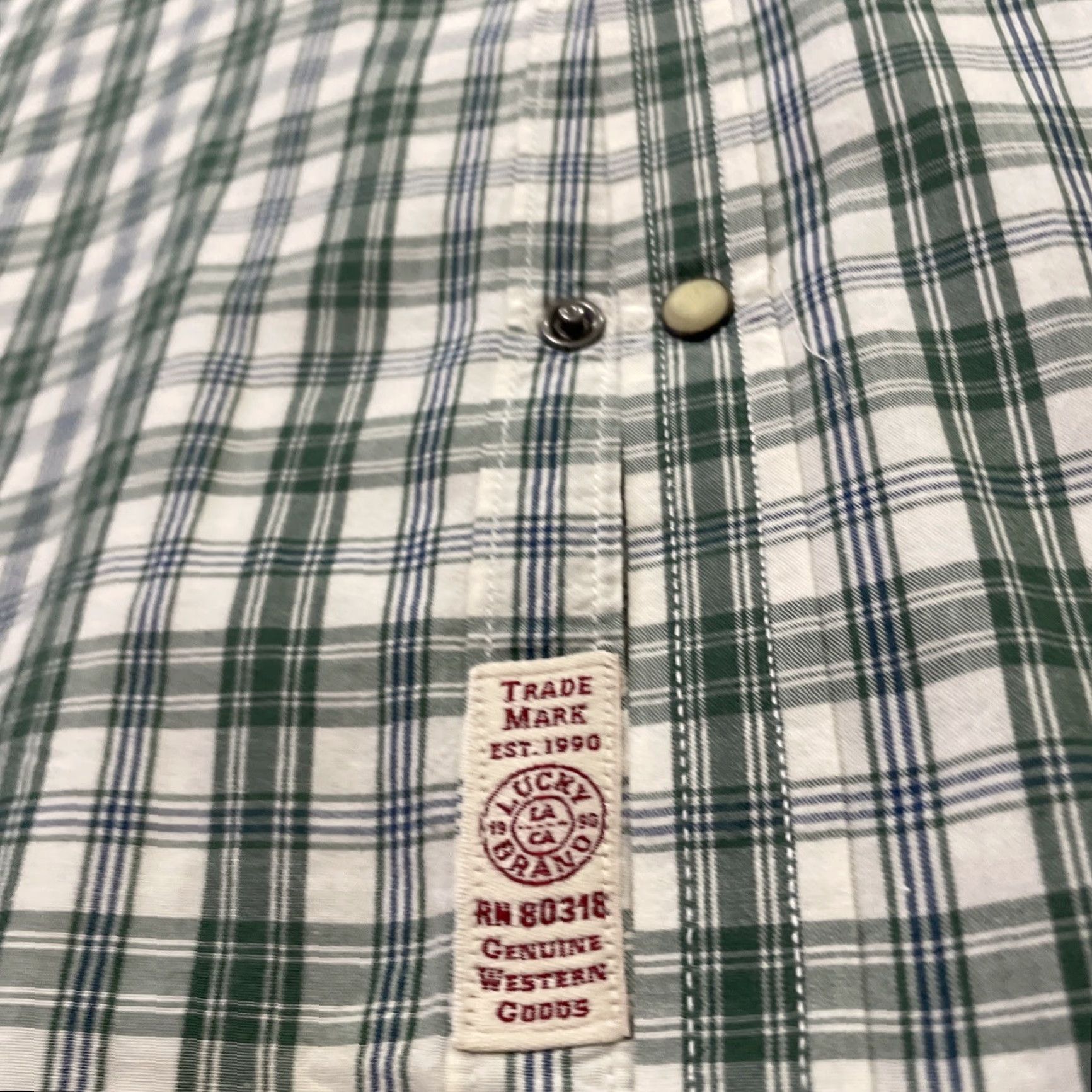 Lucky Brand LUCKY BRAND Pearl Snap Shirt Men XL Western Green Plaid California Fit 90s St. Patrick's Day Art Free-Color? Size US XL / EU 56 / 4 - 5 Thumbnail