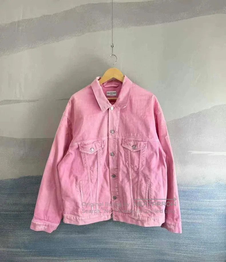 Balenciaga Balenciaga Pink Distressed Embroidered Denim Jacket. Size US S / EU 44-46 / 1 - 1 Thumbnail