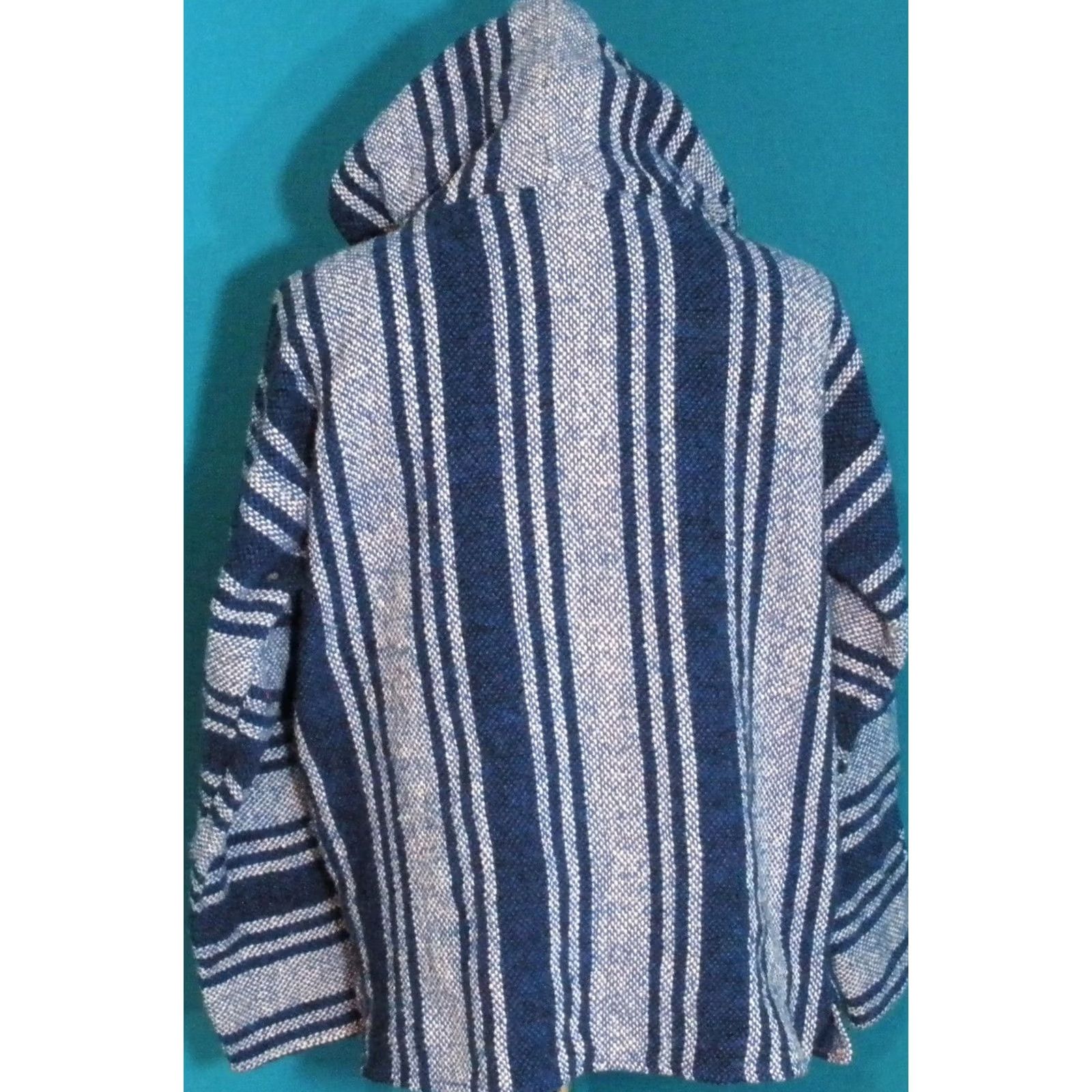 Vintage Vel Mex Pullover Hoodie Adult M/L Striped Blue/White Hooded Baja Beach Hippie Knit Acrylic Spring Fall Winter Jacket Shirt category: Hoodie Size US M / EU 48-50 / 2 - 3 Thumbnail