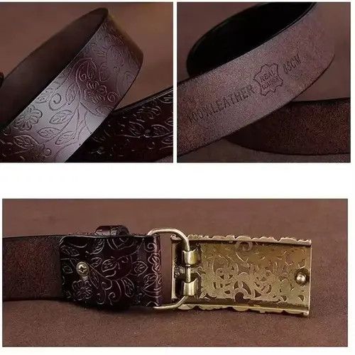 Japanese Brand Cowskin Leather Lady Belt Vintage Pin Buckle Hollow Flower Size ONE SIZE - 3 Thumbnail