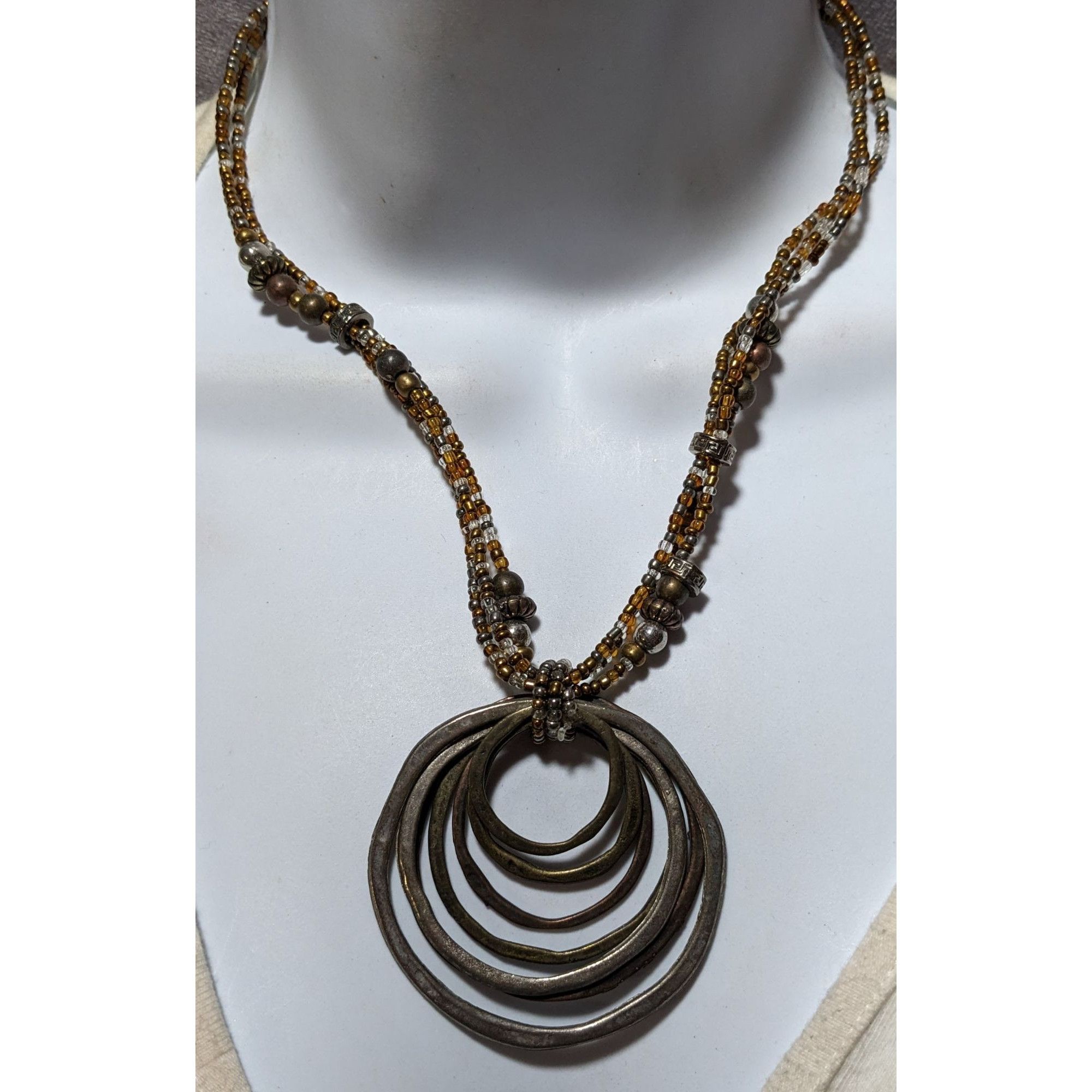 Other Brutalist Rustic Metallic Beaded Hammered Pendant Necklace Size ONE SIZE - 4 Thumbnail