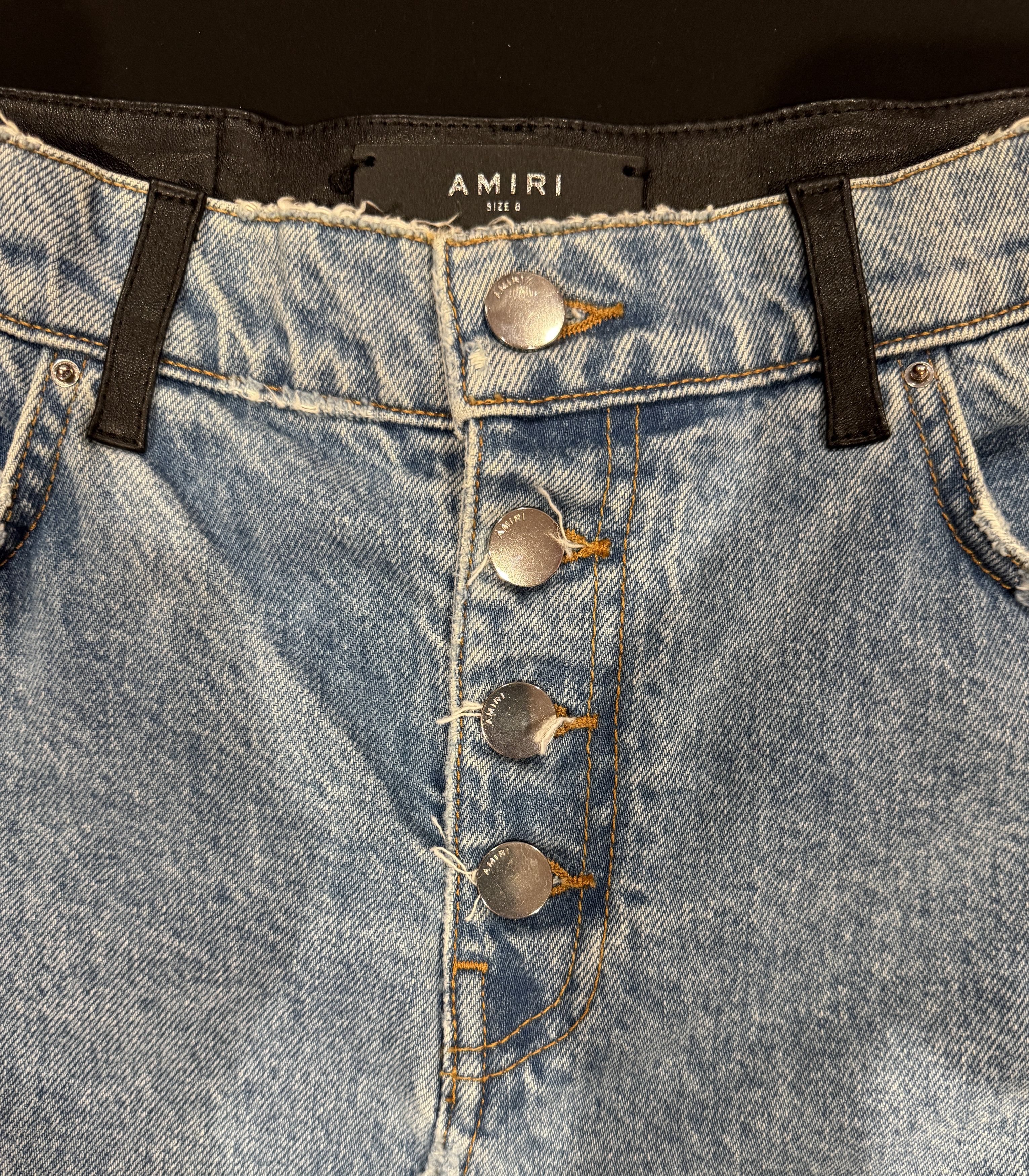 Amiri AMIRI MINI LEATHER DENIM FLARE SKIRT SIZE 8 Size 27" / US 4 / IT 40 - 2 Thumbnail