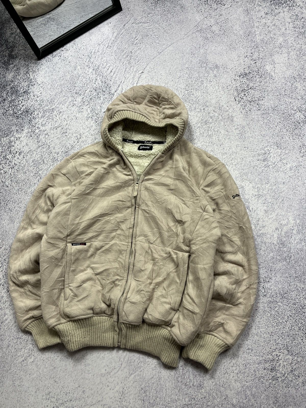 Schott × Vintage Vintage 90s Schott Fleece Zip Hoodie Sherpa Jacket Size US L / EU 52-54 / 3 - 4 Thumbnail