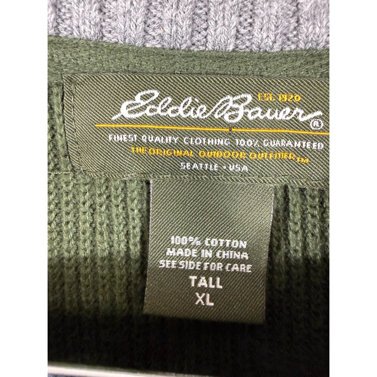 Eddie Bauer Eddie Bauer Sweater Mens XL Tall Green Henley Thermal Ribbed Knit Pullover Outdoor Winter Fall Spring Casual Size US XL / EU 56 / 4 - 5 Thumbnail