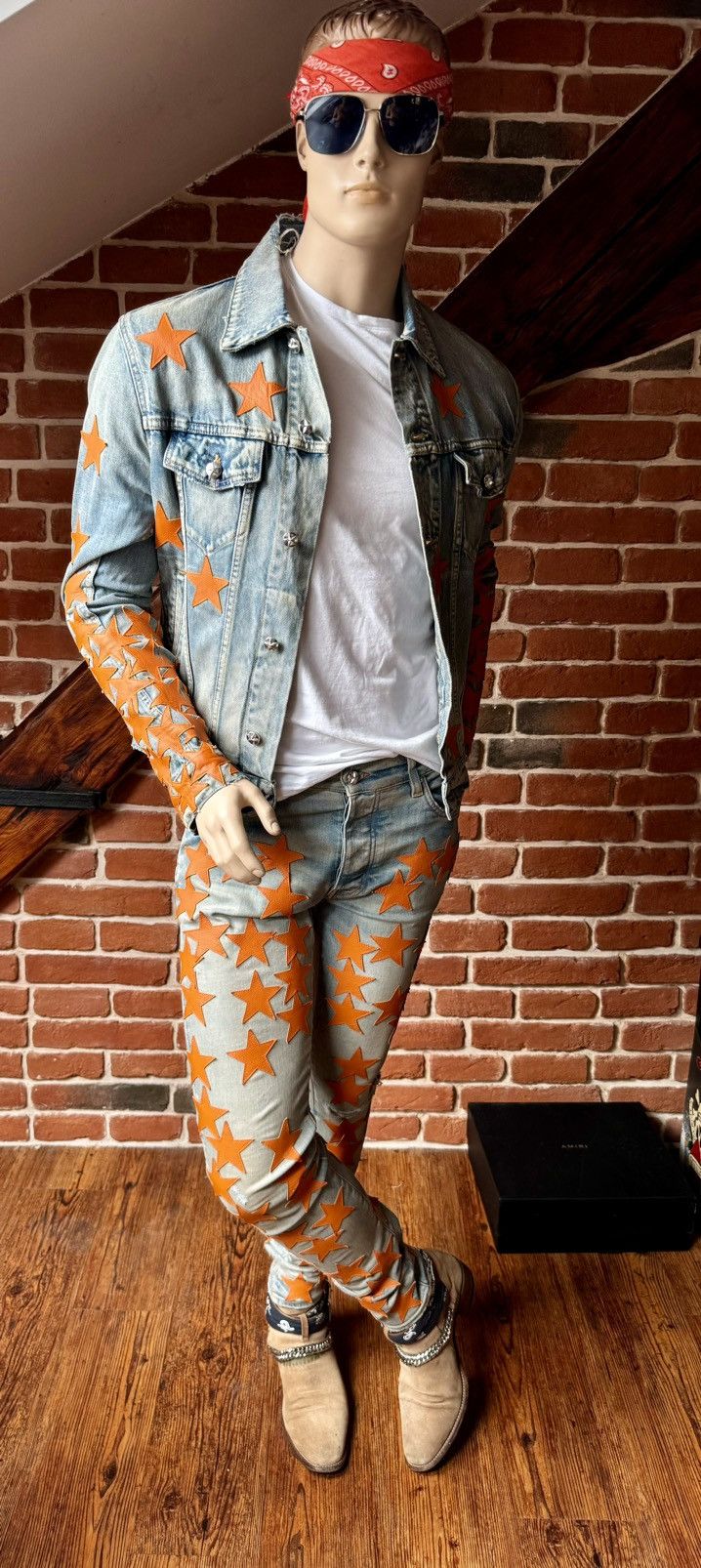 Amiri Amiri Orange Stars denim jacket Size US L / EU 52-54 / 3 - 2 Thumbnail