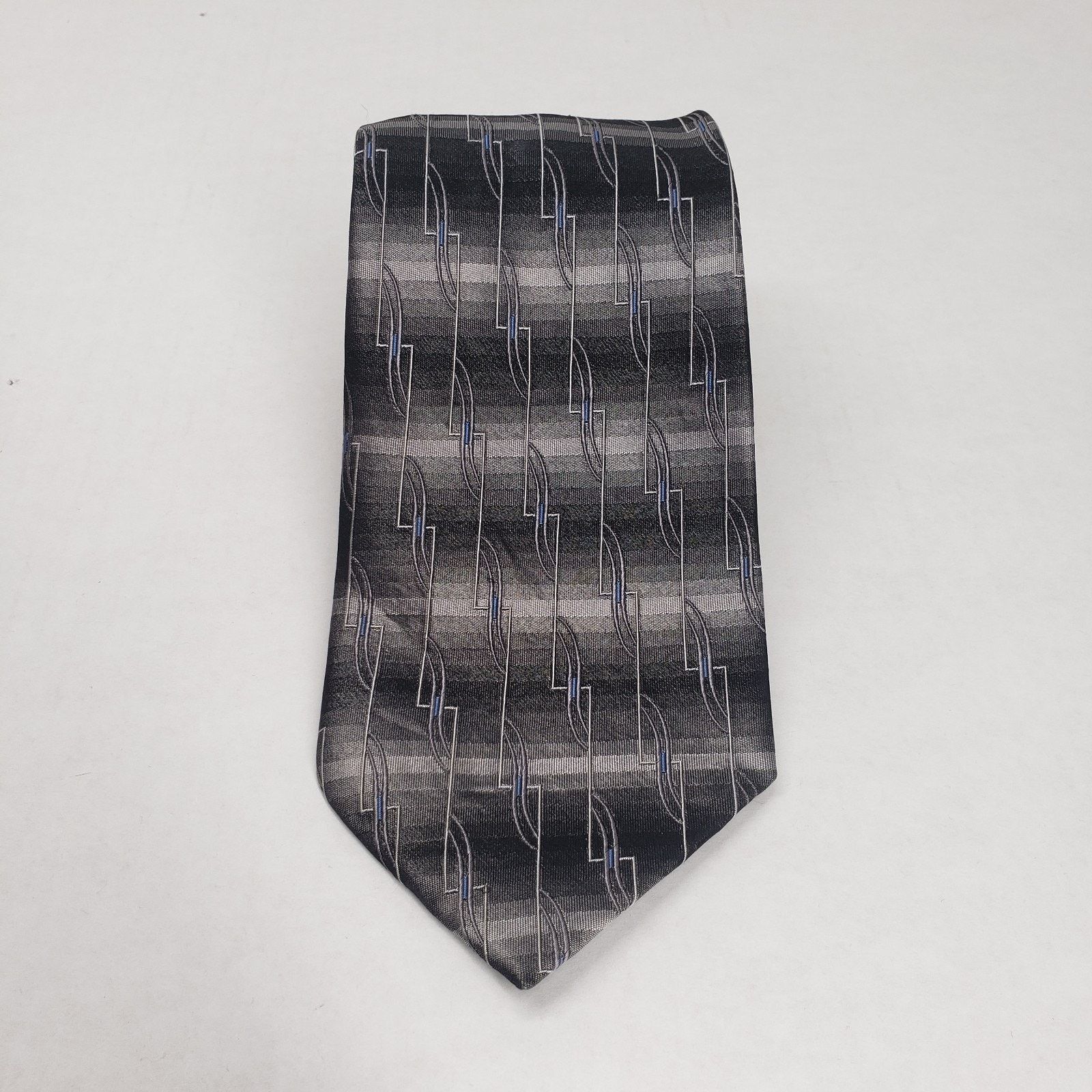 Vintage Vintage Mens Necktie Striped Geometric Pattern Silver Party Size ONE SIZE - 2 Thumbnail