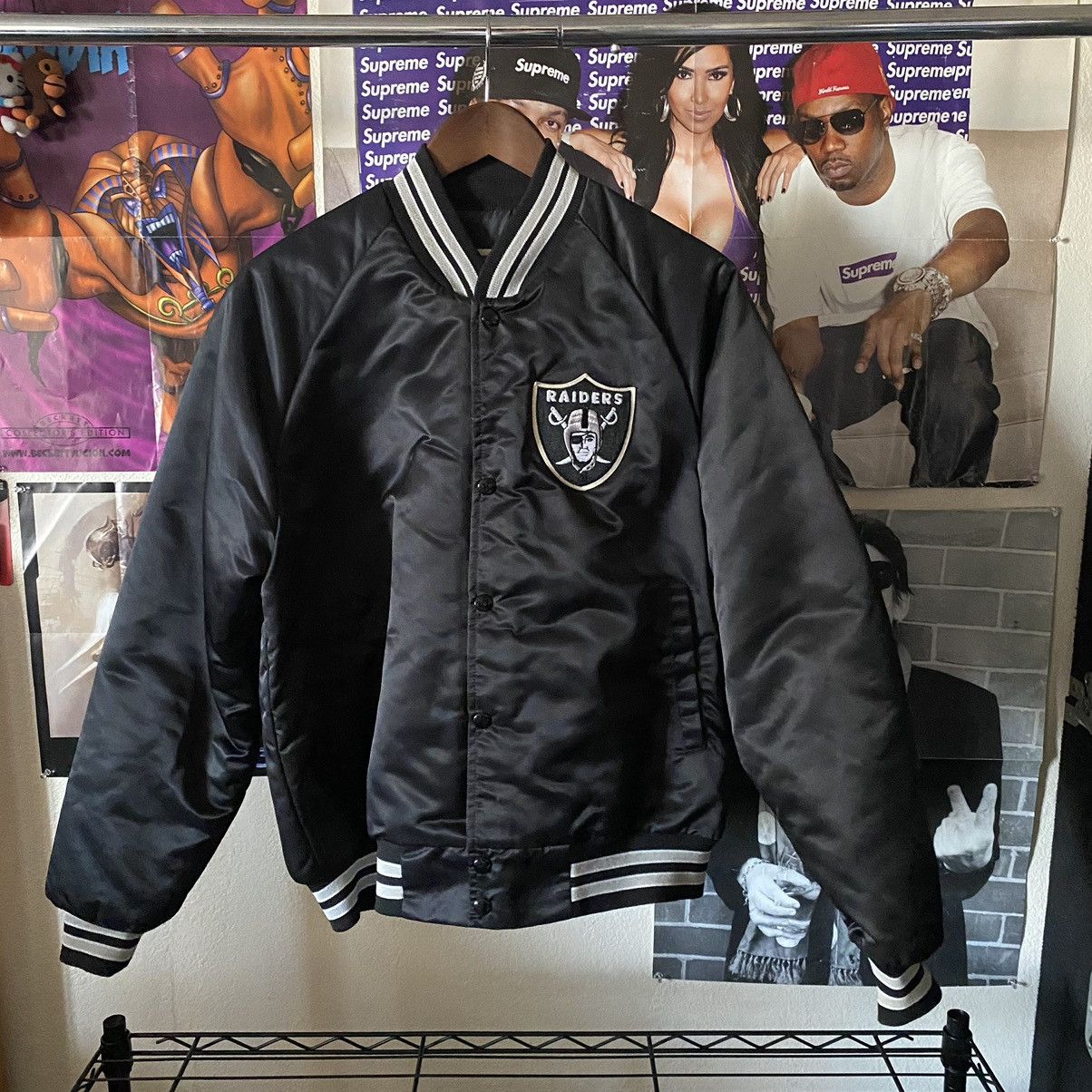 Vintage Los Angeles Raiders Jacket Quilted Bomber 1990 