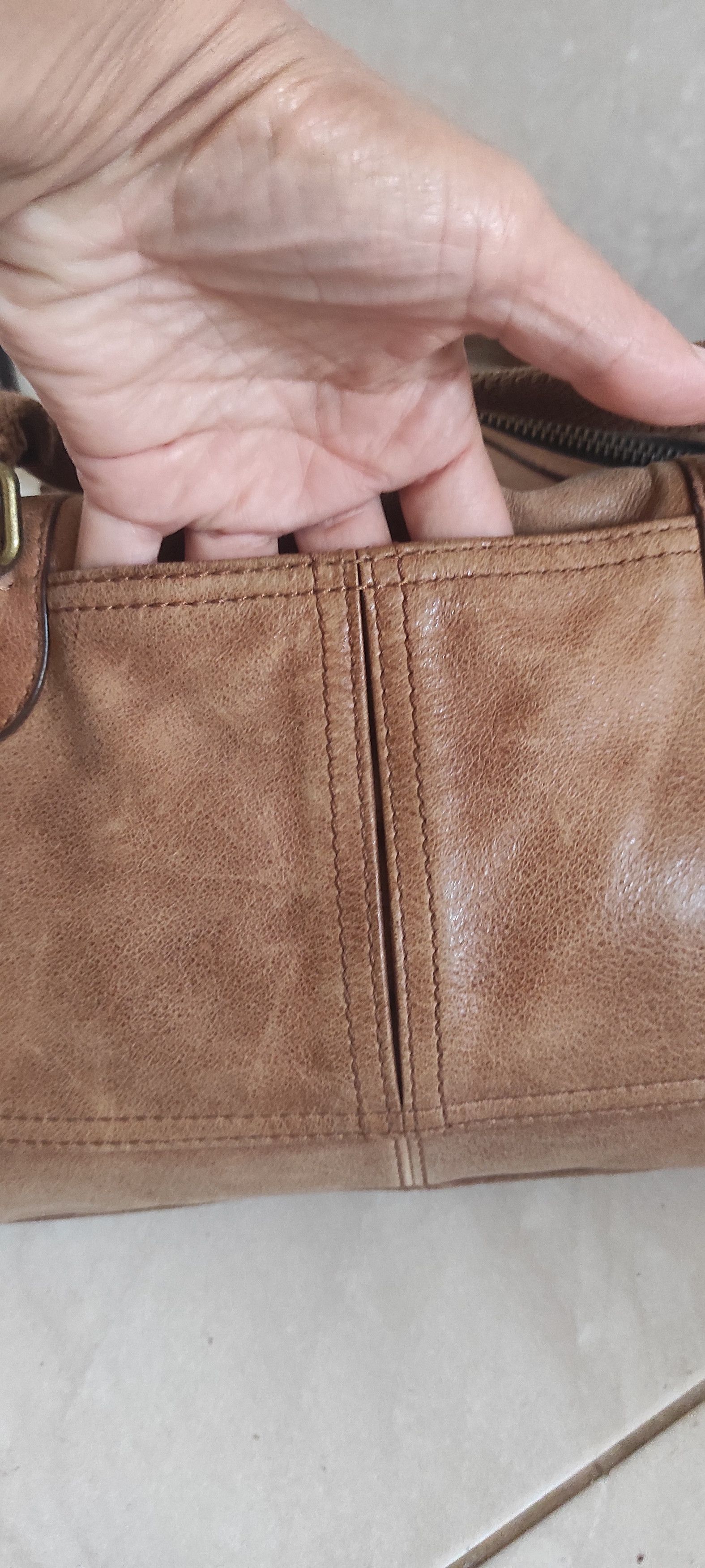 Kipling Shoulder Bag Brown Leather Brass Monkey Zip Top