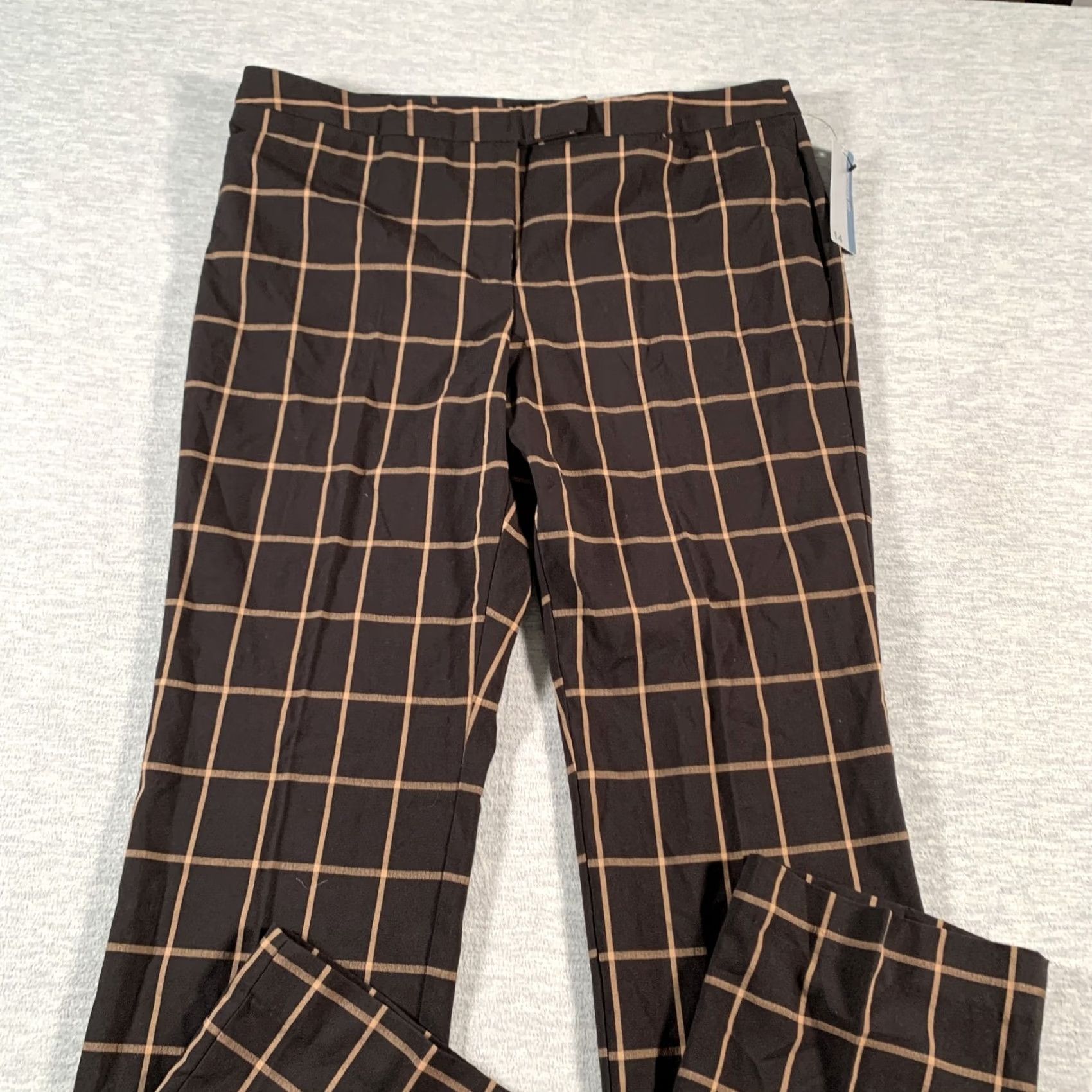 Worthington Worthington Womens Pants 14 Black Tan Windowpane Plaid Modern Fit Stretch Career Size 36" / US 14 / IT 50 - 2 Thumbnail