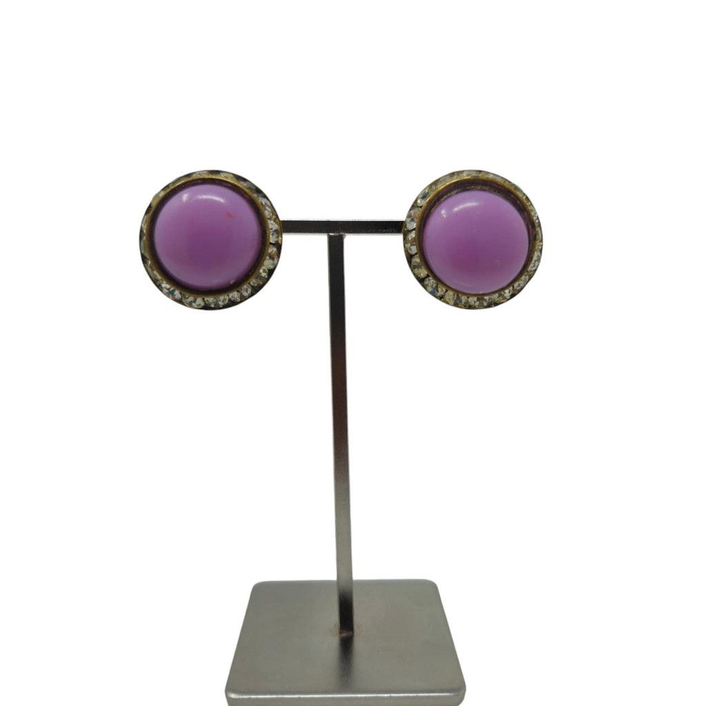 Handmade Vintage 1960s earrings with lavender cabochon centers Size ONE SIZE - 1 Thumbnail