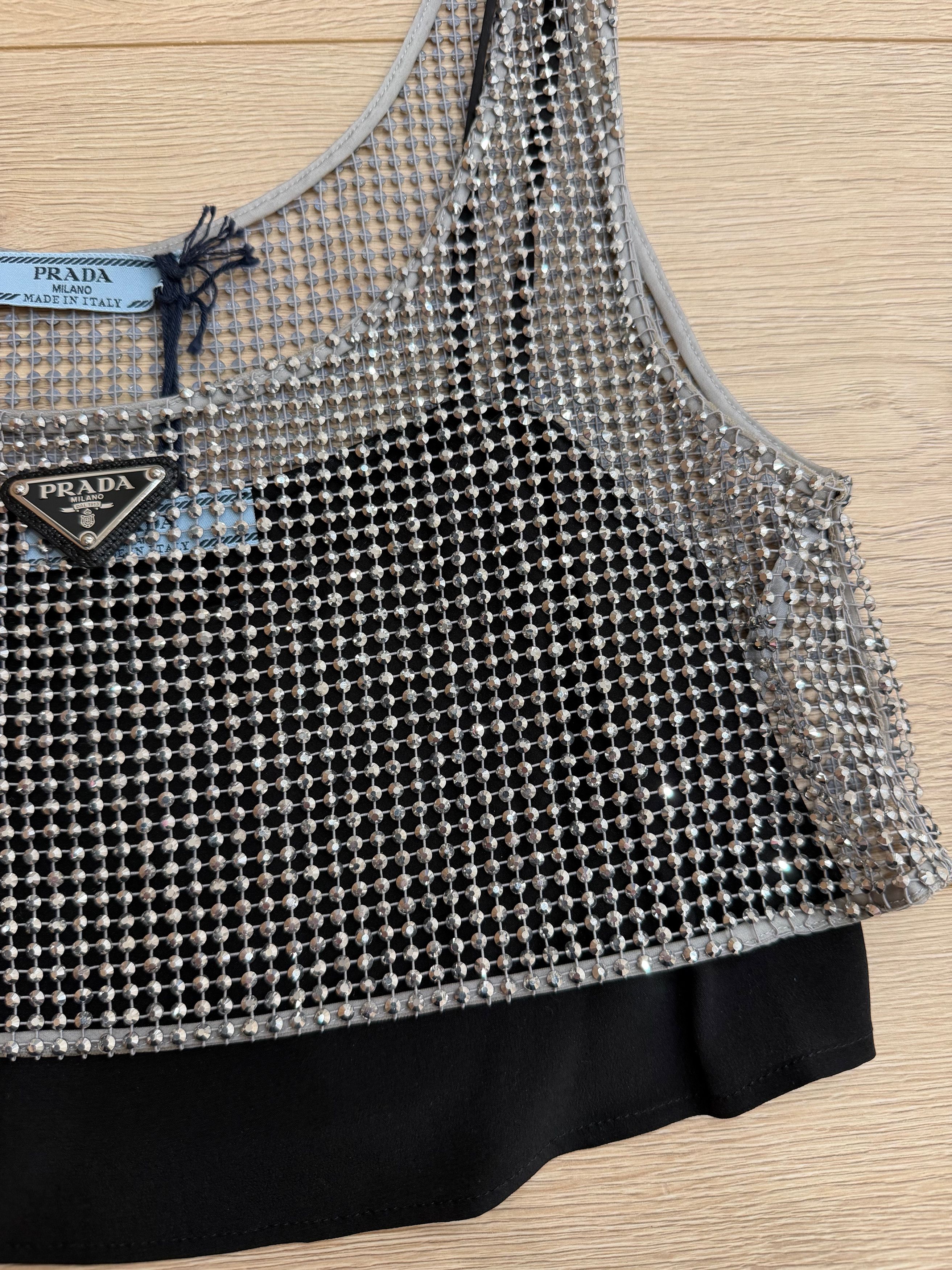 Prada Prada Rhinestone Embellished Crystal Top Logo Vest Shirt 36 Size XS / US 0-2 / IT 36-38 - 8 Thumbnail