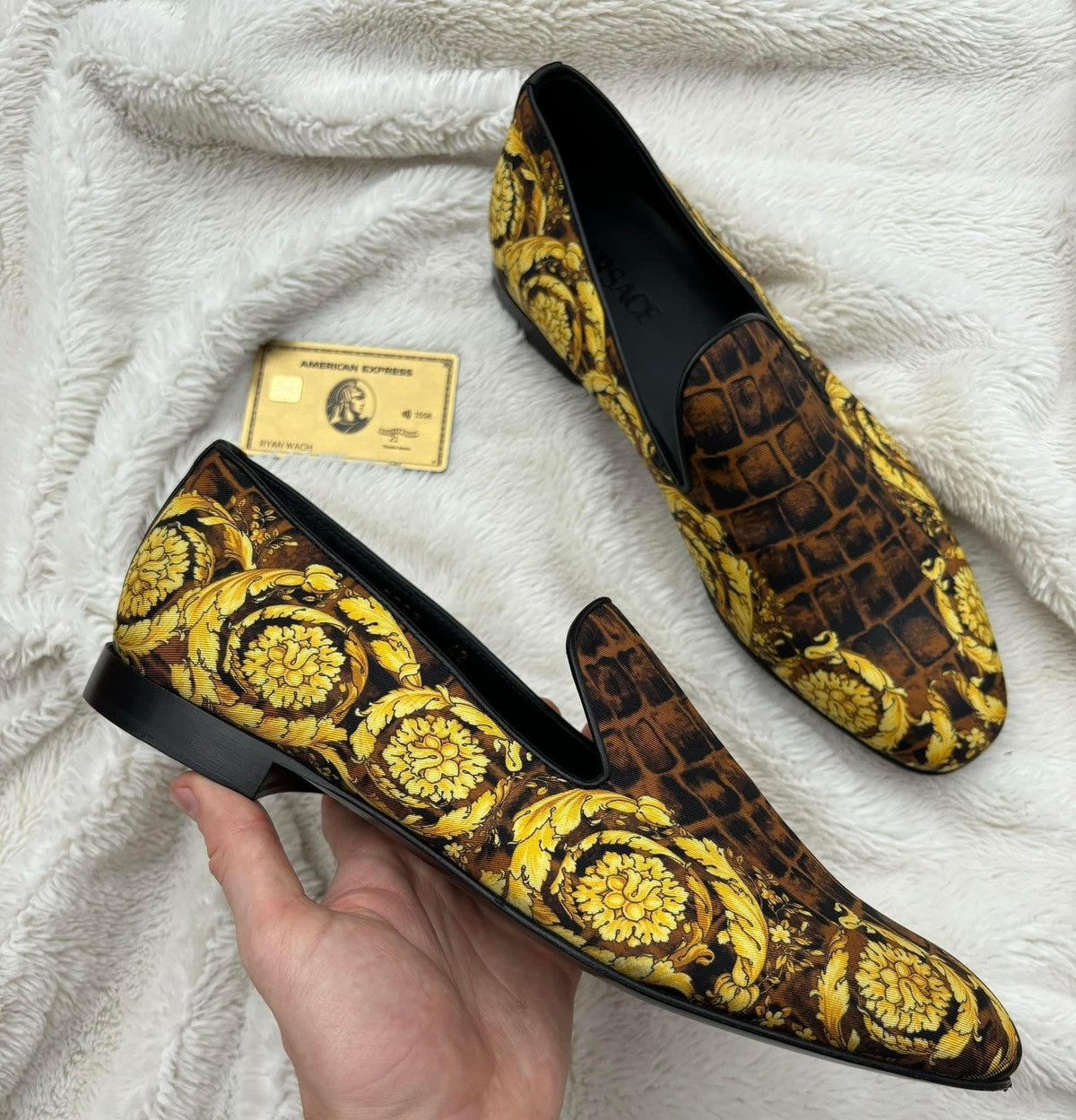 Versace Versace Brown & Gold Baroccodile Loafers Size US 11 / EU 44 - 2 Thumbnail