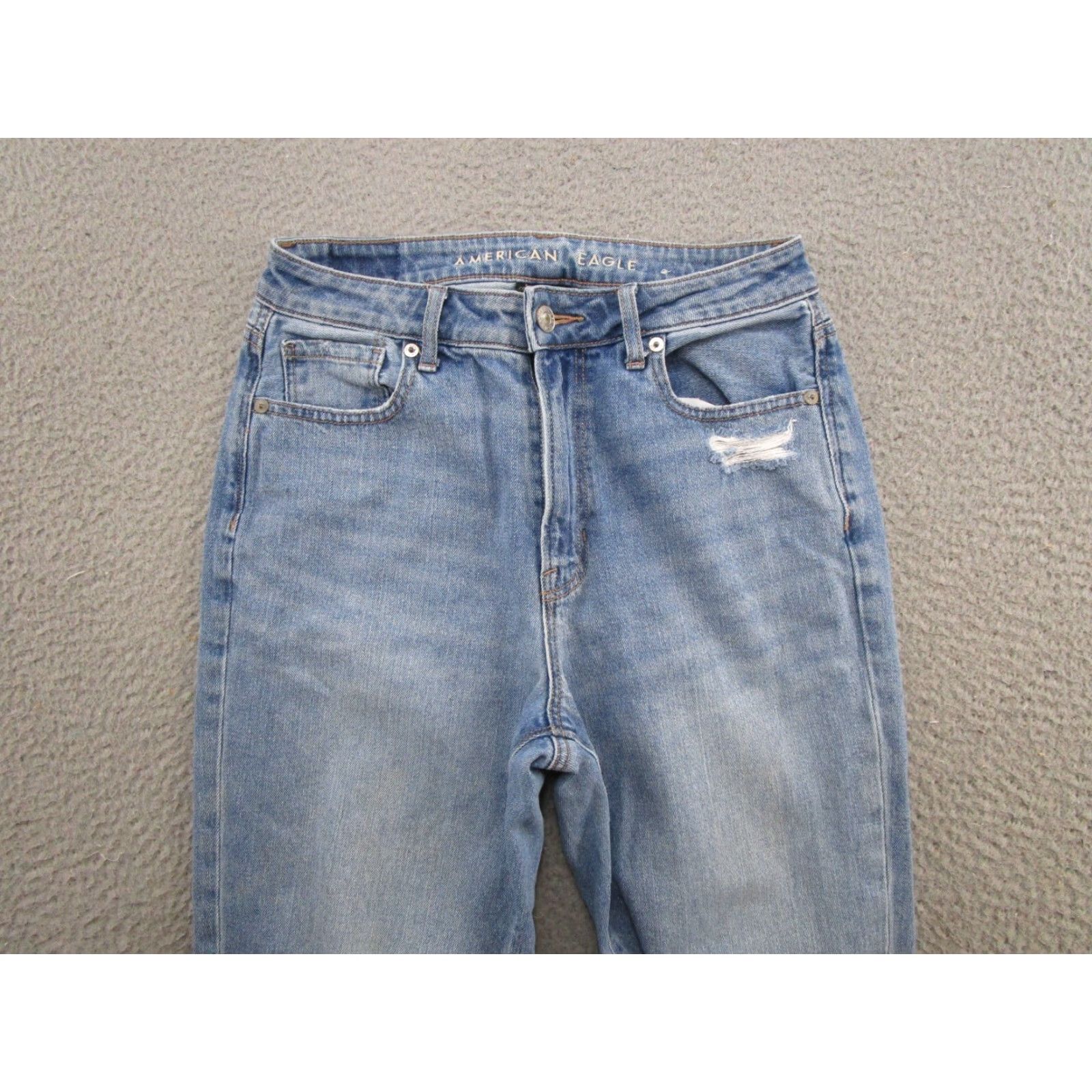 American Eagle Outfitters American Eagle Outfitters Jeans Distressed Mom Denim 5-Pocket Stretch Comfort High Rise Womens Size 4 Blue Vintage No N/A Size 27" / US 4 / IT 40 - 3 Thumbnail