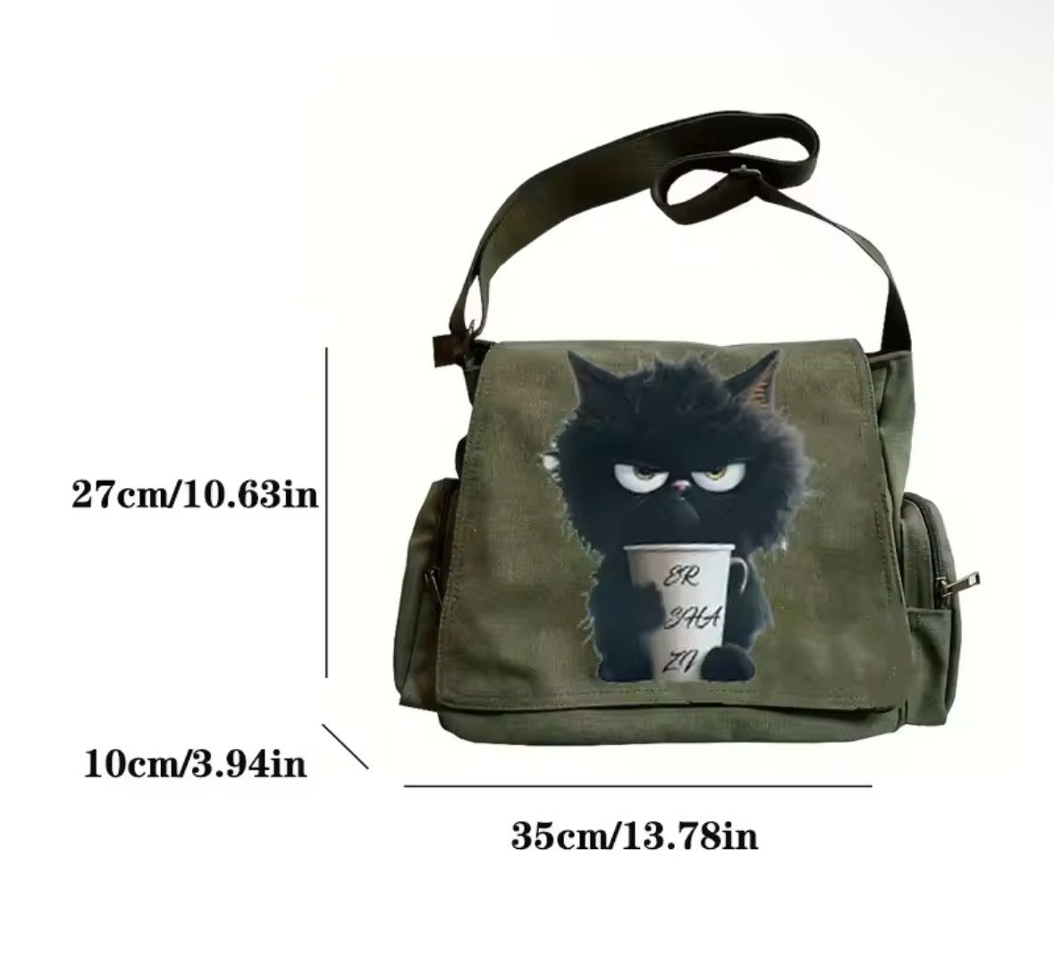 Other Workwear School Black Cat Shoulder Bag Large Messenger Bag Size ONE SIZE - 7 Thumbnail