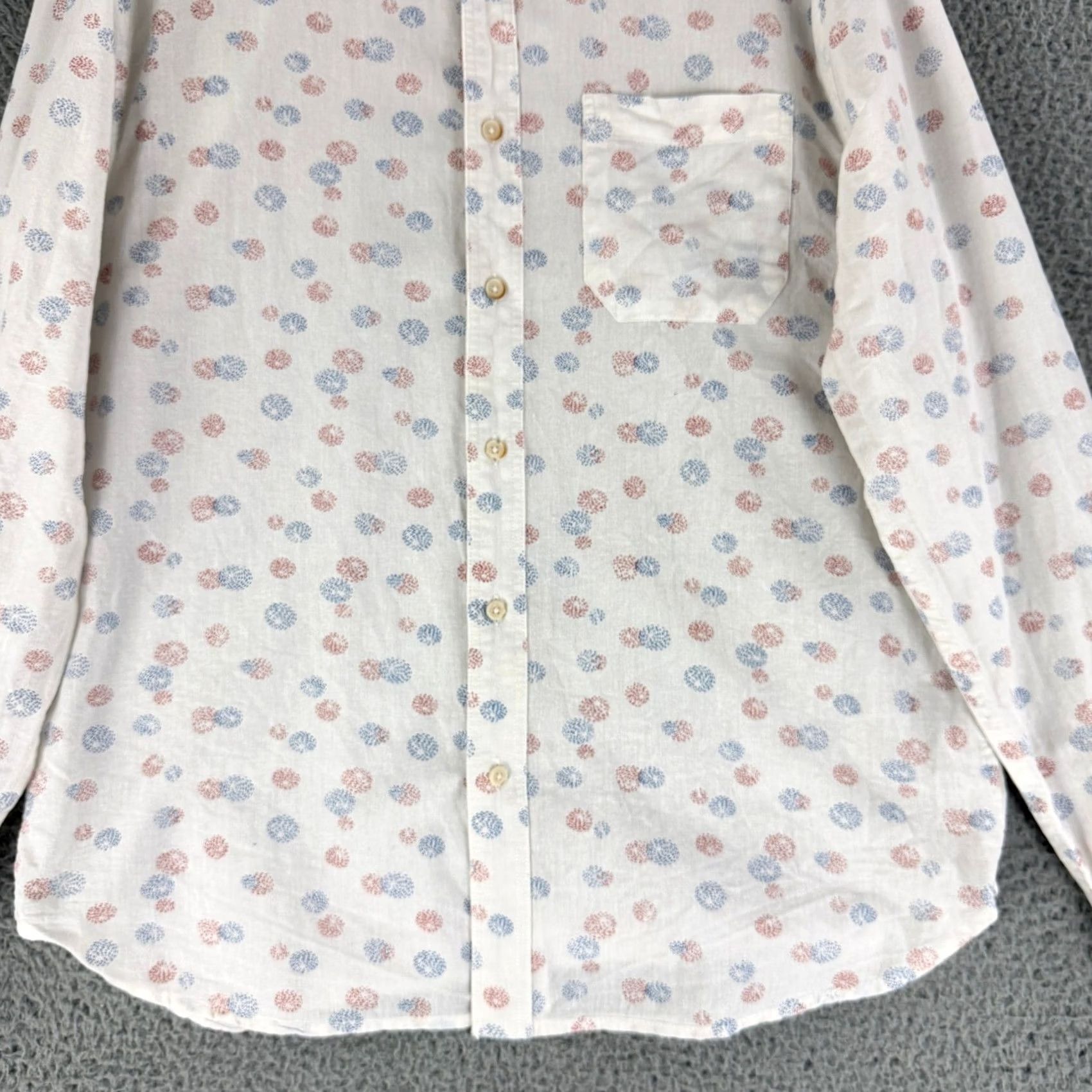Vintage Koto Button-Down Shirt Mens White Geometric Print Linen Cotton Button Up Long Sleeve Casual Travel Summer Spring Fall Winter 42 in Chest M Size US M / EU 48-50 / 2 - 4 Thumbnail