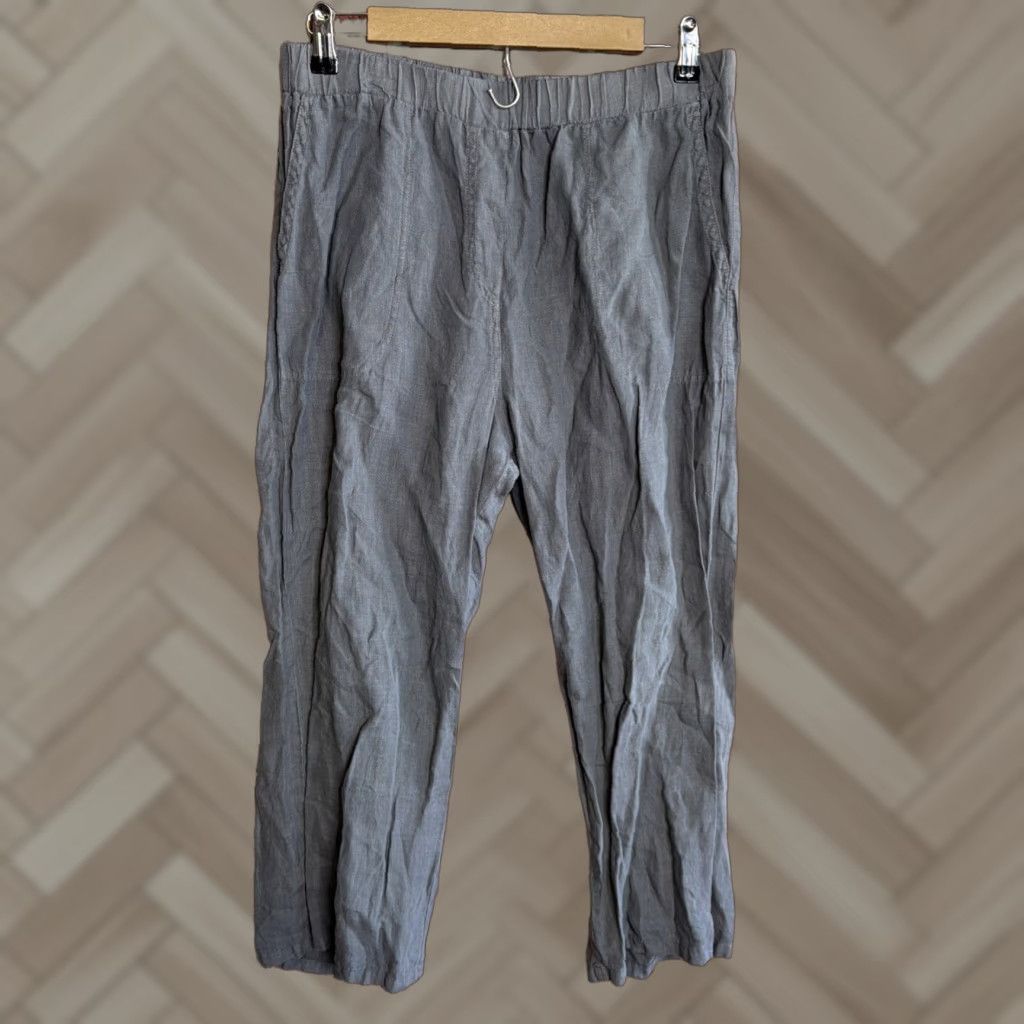 Vintage Cut-loose Pants Womens Casual Wide-Leg Crop Cropped Gray Linen Cotton Relaxed Sz M Medium Size 32" / US 10 / IT 46 - 1 Thumbnail