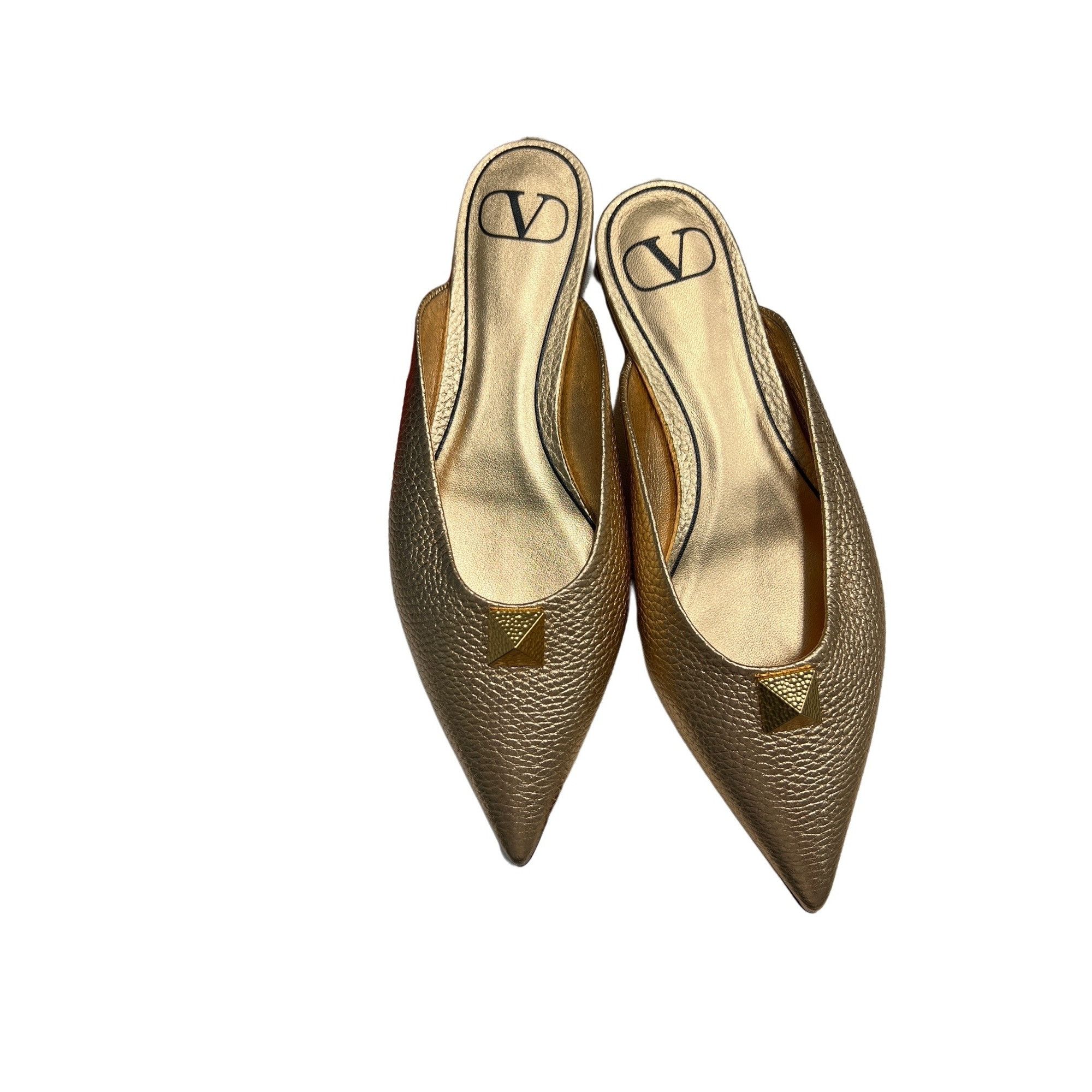 Valentino Valentino Garavani Gold Rockstud Pointed-Toe Mules Size US 6.5 / IT 36.5 - 4 Thumbnail