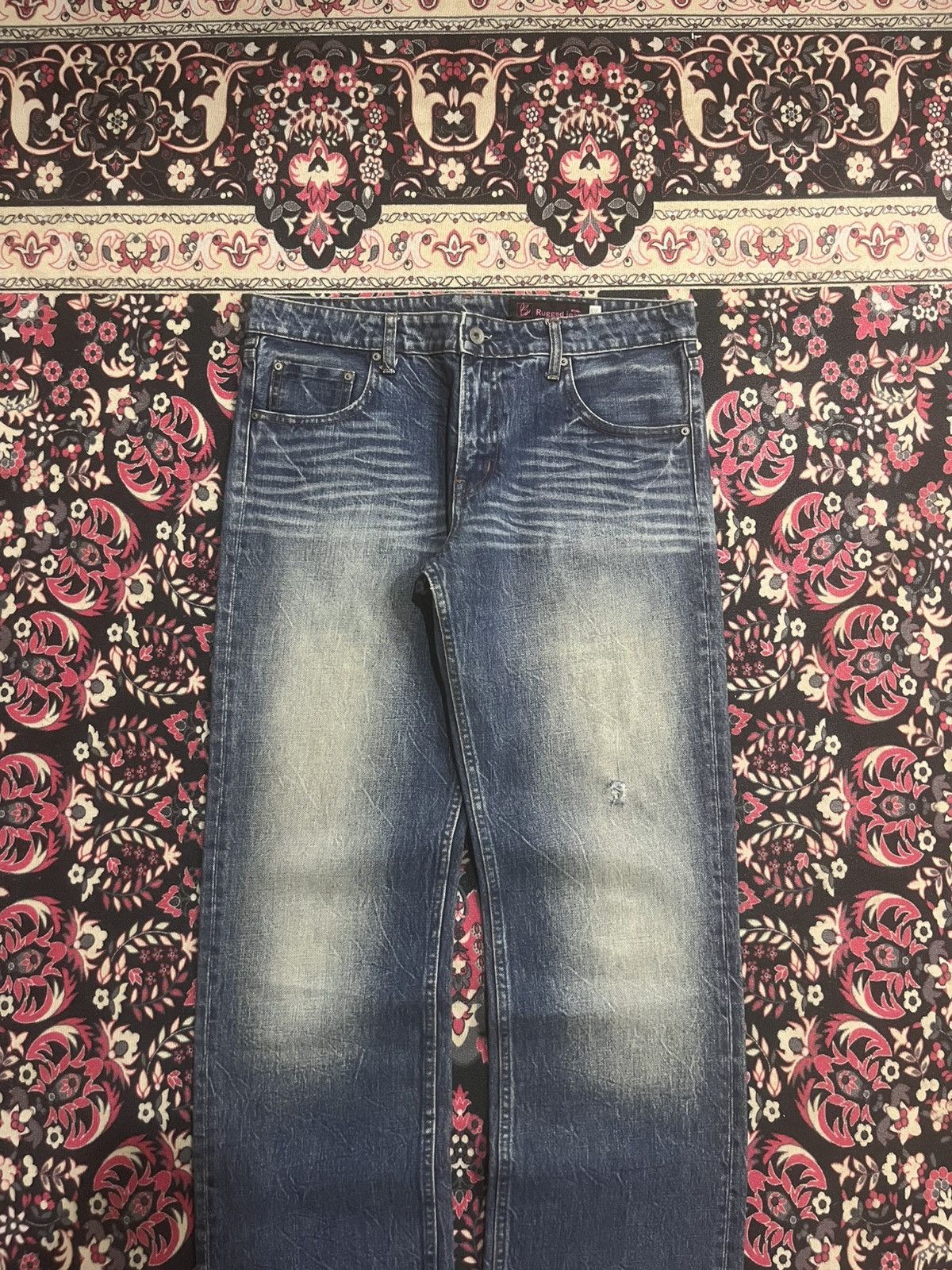 Japanese Brand Vintage Rugged Jeans by WoW Blue Faded Washed Whisker Jeans Size US 32 / EU 48 - 3 Thumbnail