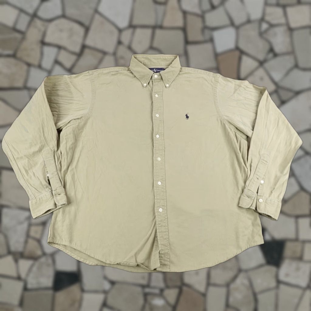 Ralph Lauren VINTAGE Ralph Lauren Shirt Mens XL Tan Twill Button-Up 90s Classic Outdoor Beige Cotton Twill Polo Logo Mens XL Size US XL / EU 56 / 4 - 1 Thumbnail
