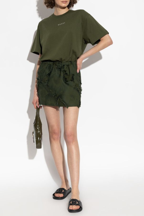 Gucci o1la5ras0526 Wool Blend Fil Coupe Mini Skirt in Green Size 26" / US 2 / IT 38 - 2 Thumbnail