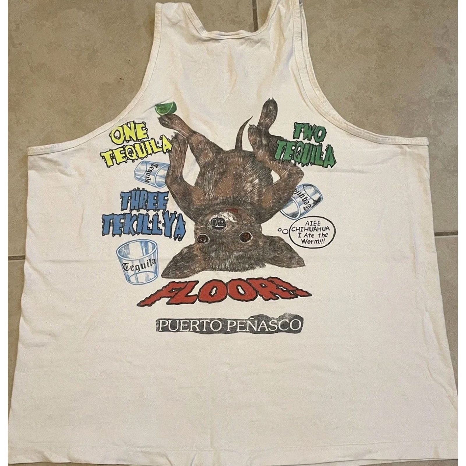 Vintage VINTAGE Drunk Chihuahua Faded Tank Top M White 90s Beach Grunge Funny Saying Pub Bar Tequila Mexico Punk Surf Shirt Mens Size US M / EU 48-50 / 2 - 2 Thumbnail