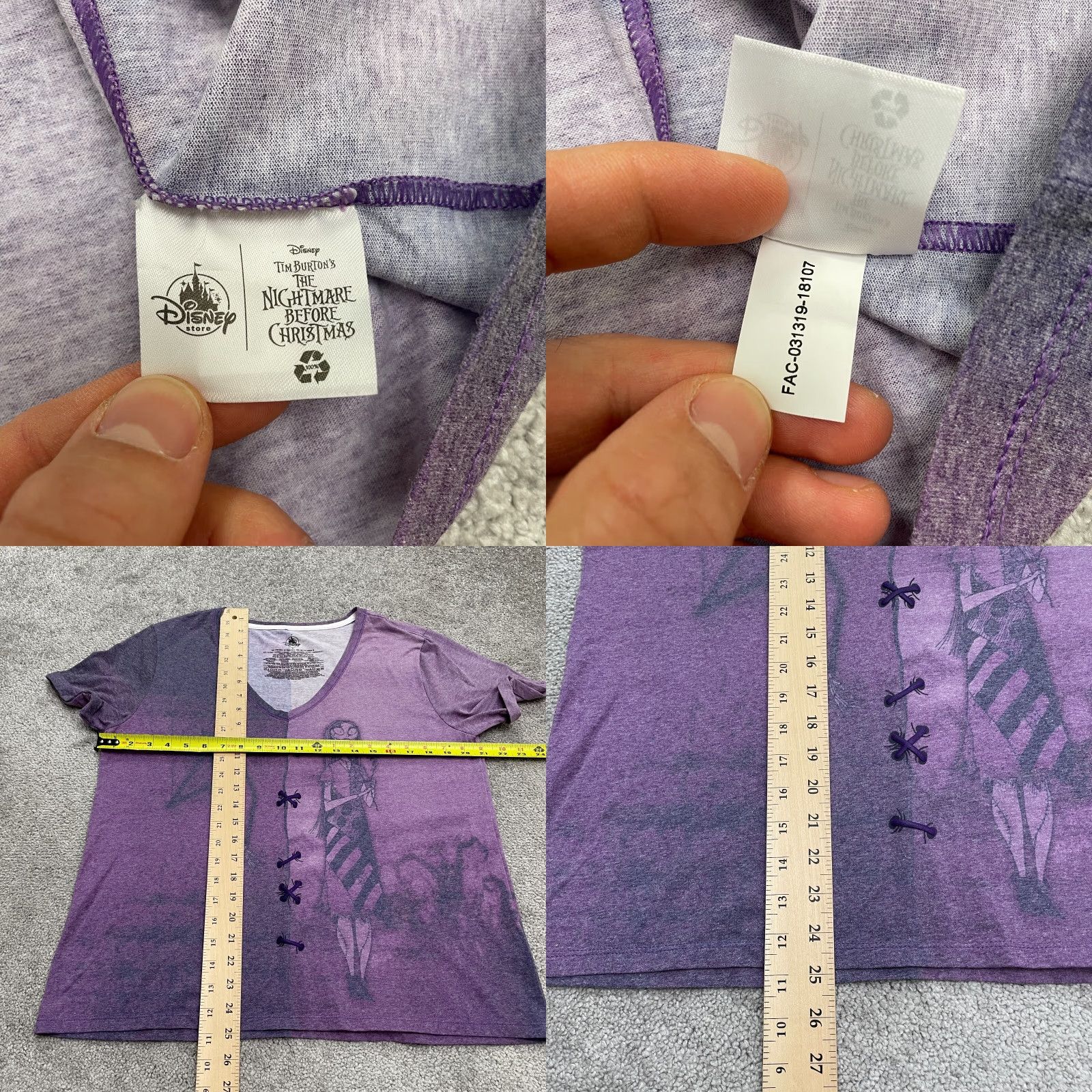 Disney Disney Nightmare Before Christmas Jack & Sally Purple T-Shirt Lace Up V-Neck Women’s Large Casual Gothic Grunge Size L / US 10 / IT 46 - 8 Thumbnail