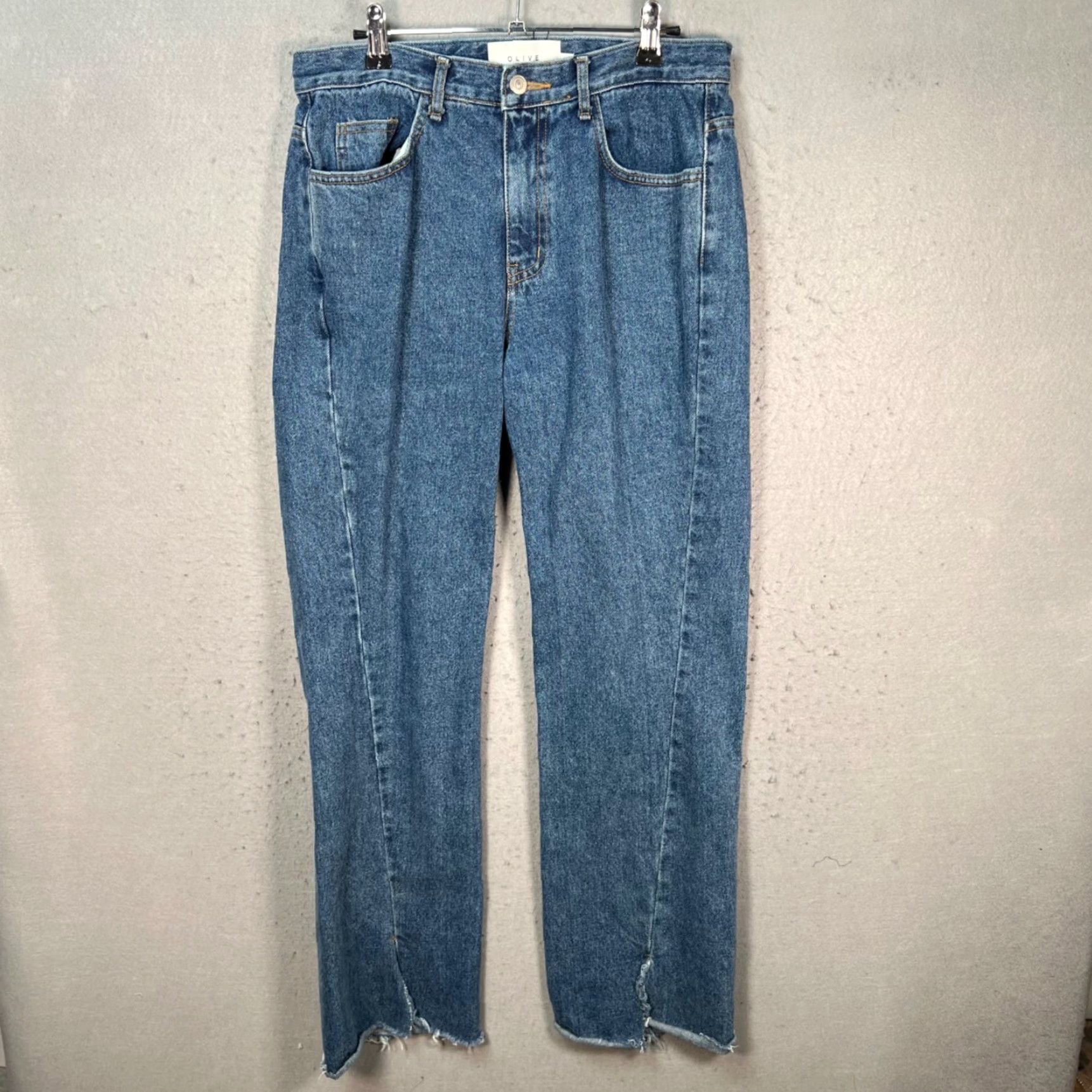 Olive Olive Womens Medium Blue High-Waisted Straight Denim Jeans w/ Raw Hem Size 32" / US 10 / IT 46 - 2 Thumbnail