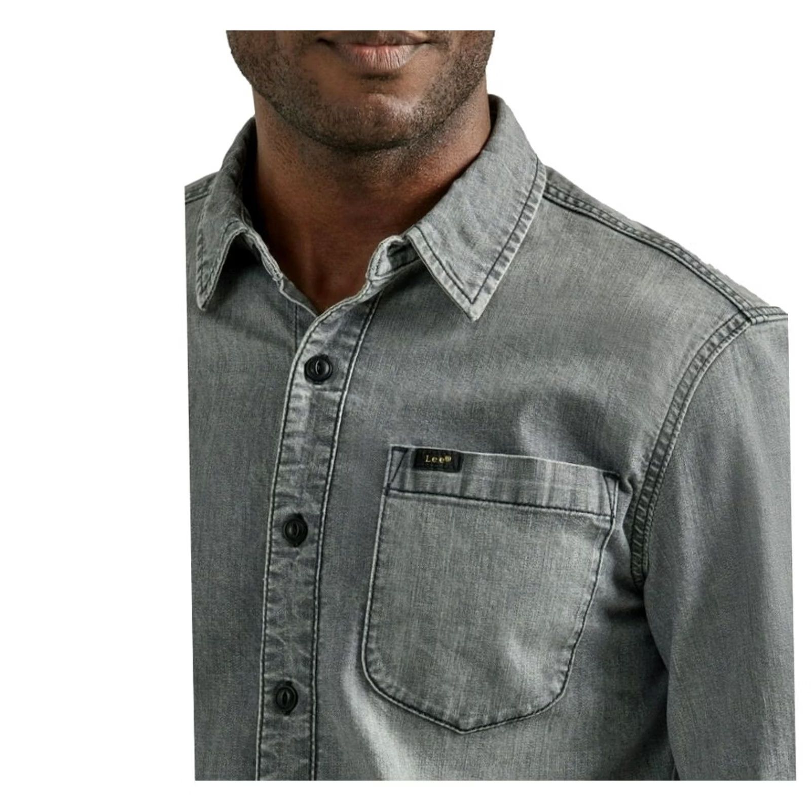 Lee LEE DENIM SHIRT Men Long Sleeve Button-Up Gray 2XL XL? Size US XXL / EU 58 / 5 - 2 Thumbnail
