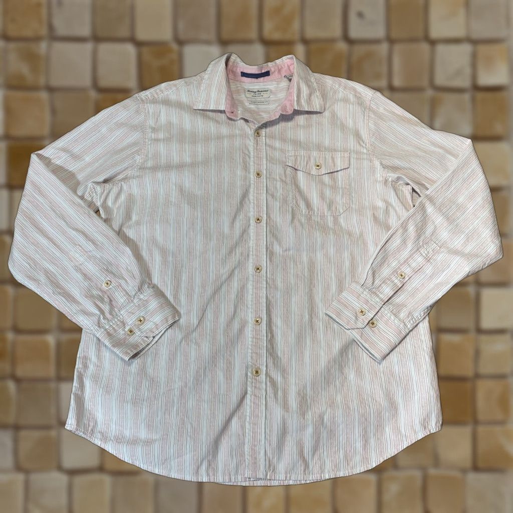 Tommy Bahama VINTAGE Tommy Bahama Men’s Button-Up Shirt Long Sleeve Size Large White Pink Striped Size US L / EU 52-54 / 3 - 1 Thumbnail