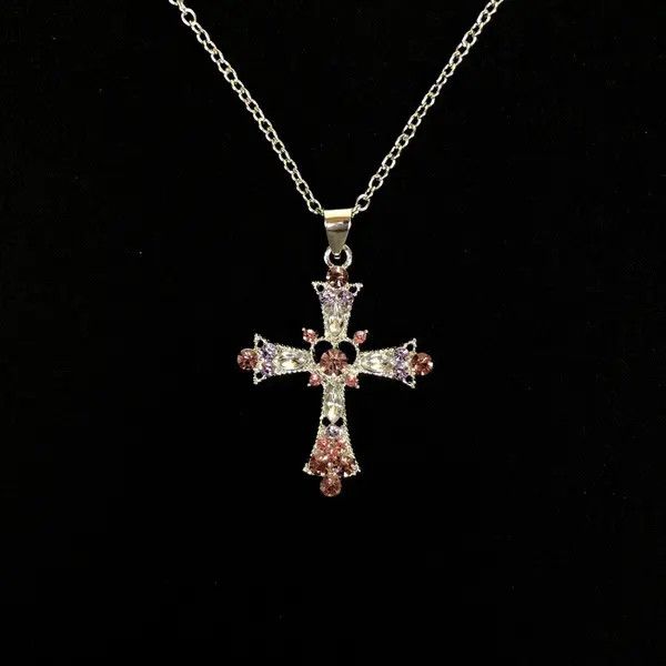 Jewelry Y2K Cross Necklace Punk Gothic Crystal Chain Size ONE SIZE - 1 Thumbnail