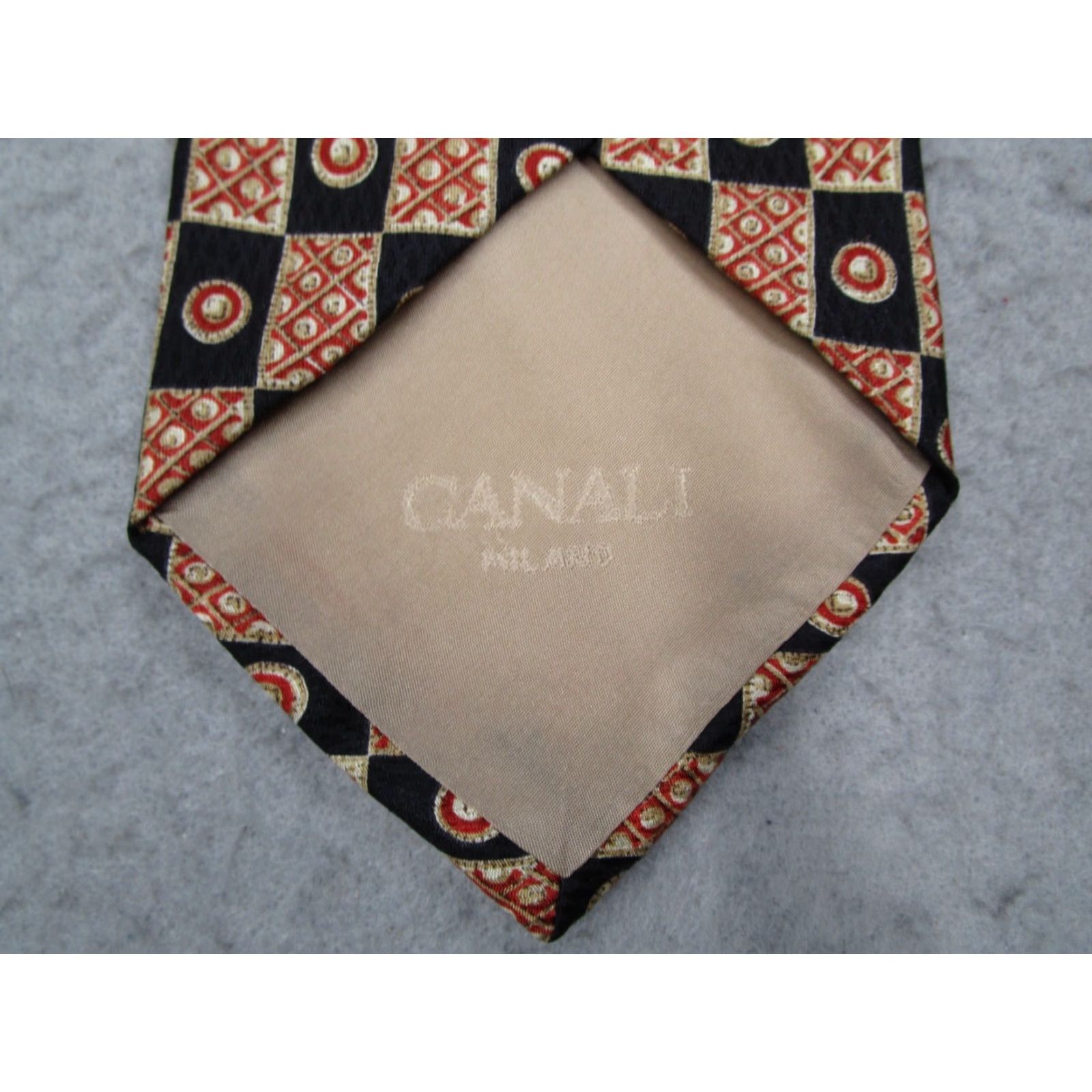 Canali Canali Tie Mens Red Silk Neck Abstract Geometric Designer Made in Italy Size ONE SIZE - 4 Thumbnail