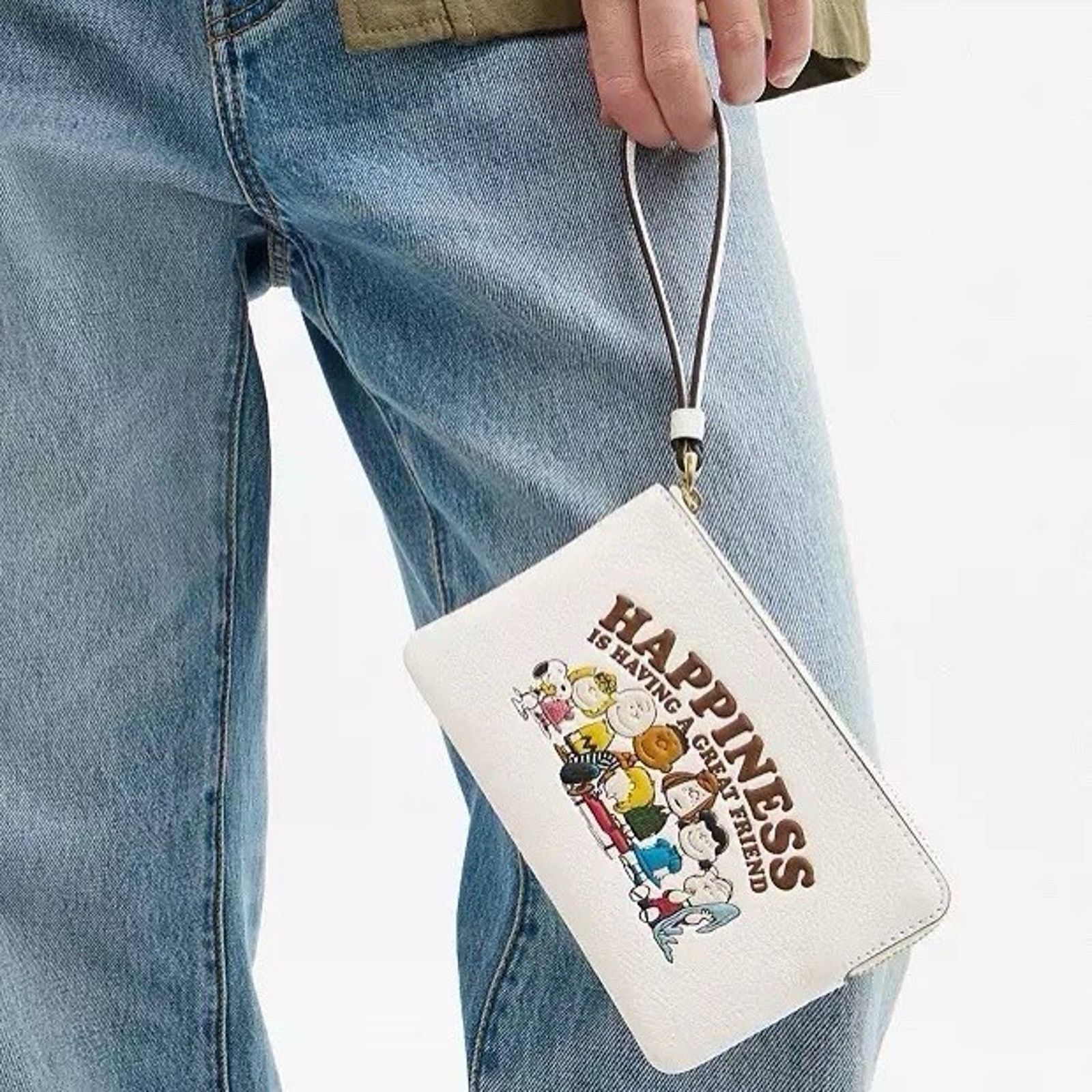 Coach NWT Coach X Peanuts Corner Zip Wristlet CBP29 Gold/Chalk Size ONE SIZE - 7 Thumbnail