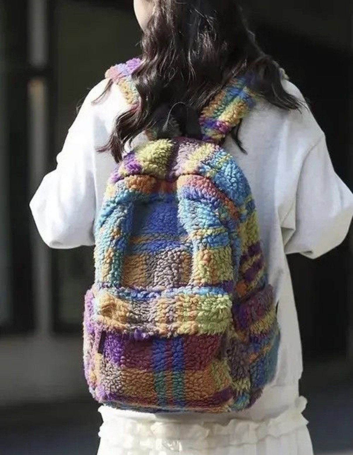 Japanese Brand Unisex Fluffy Wool Plush Backpack Size ONE SIZE - 1 Thumbnail