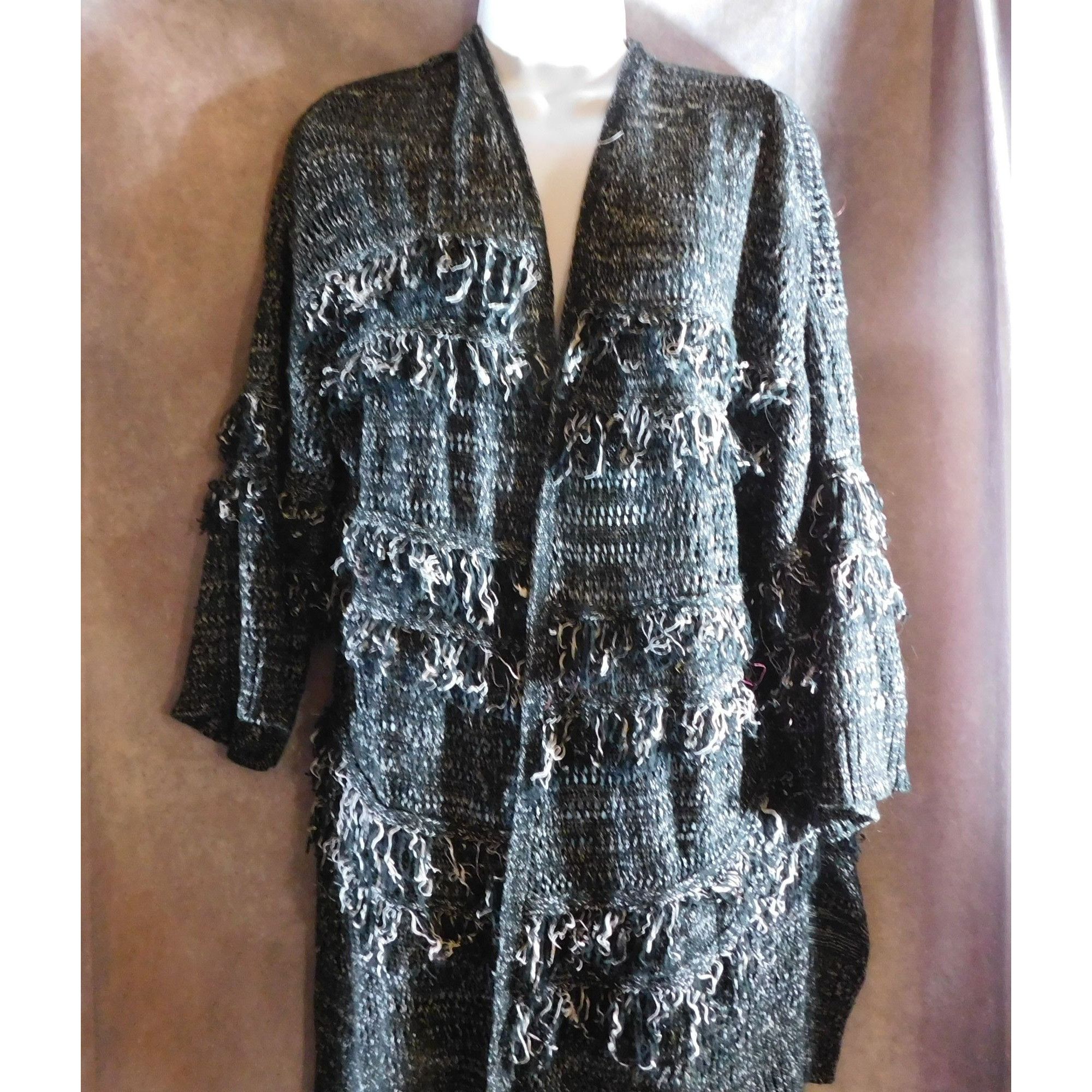 Other Whimsy Goth Black And White Shaggy Cardigan Size L / US 10 / IT 46 - 2 Thumbnail