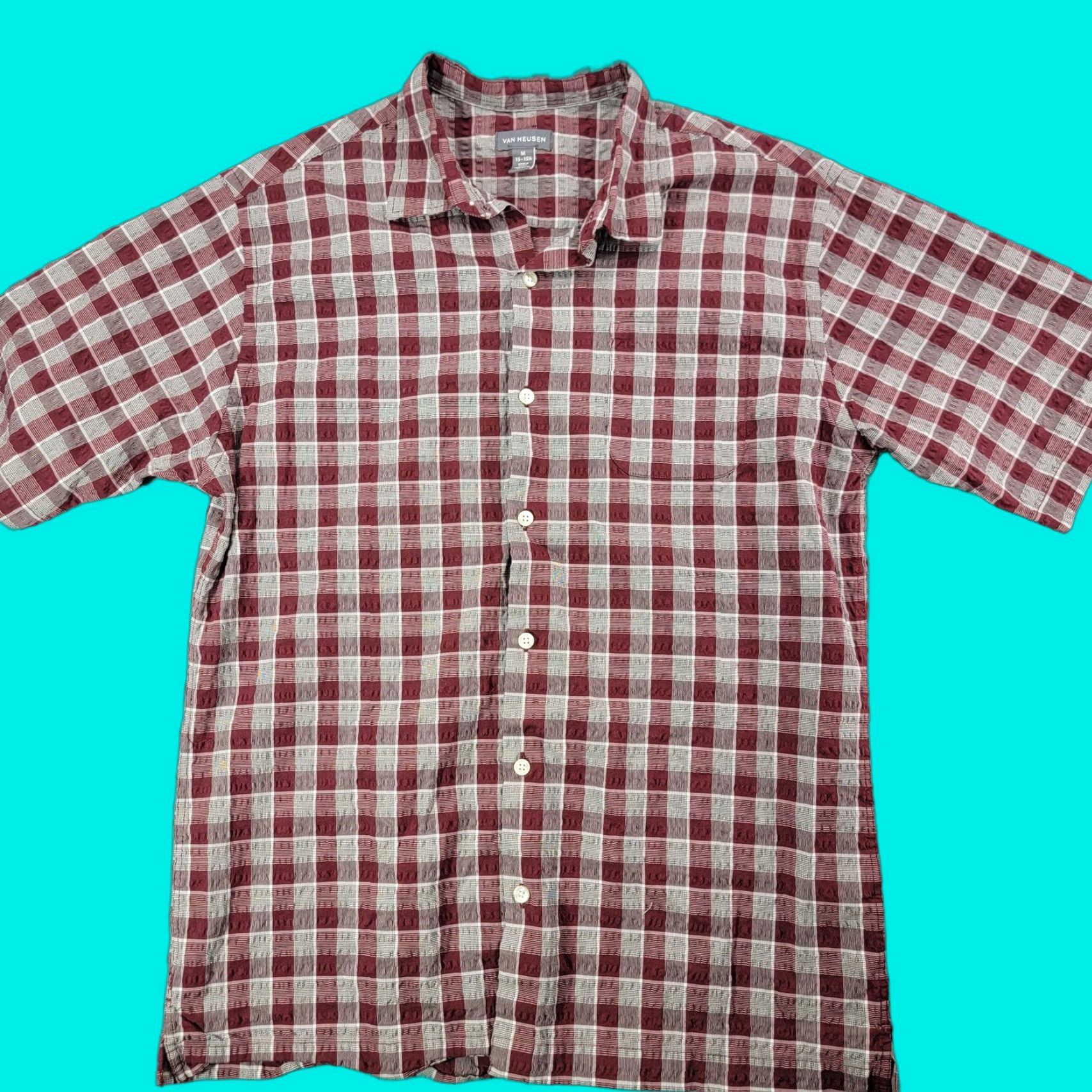 Van Heusen Van Heusen Shirt Mens Medium Red Gray Plaid Short Sleeve Casual Button-Up Size US M / EU 48-50 / 2 - 1 Thumbnail