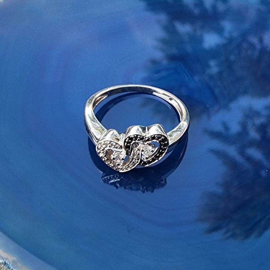 Designer Sterling Silver Contrast Faux Diamond Heart Promise Ring Size ONE SIZE - 3 Thumbnail