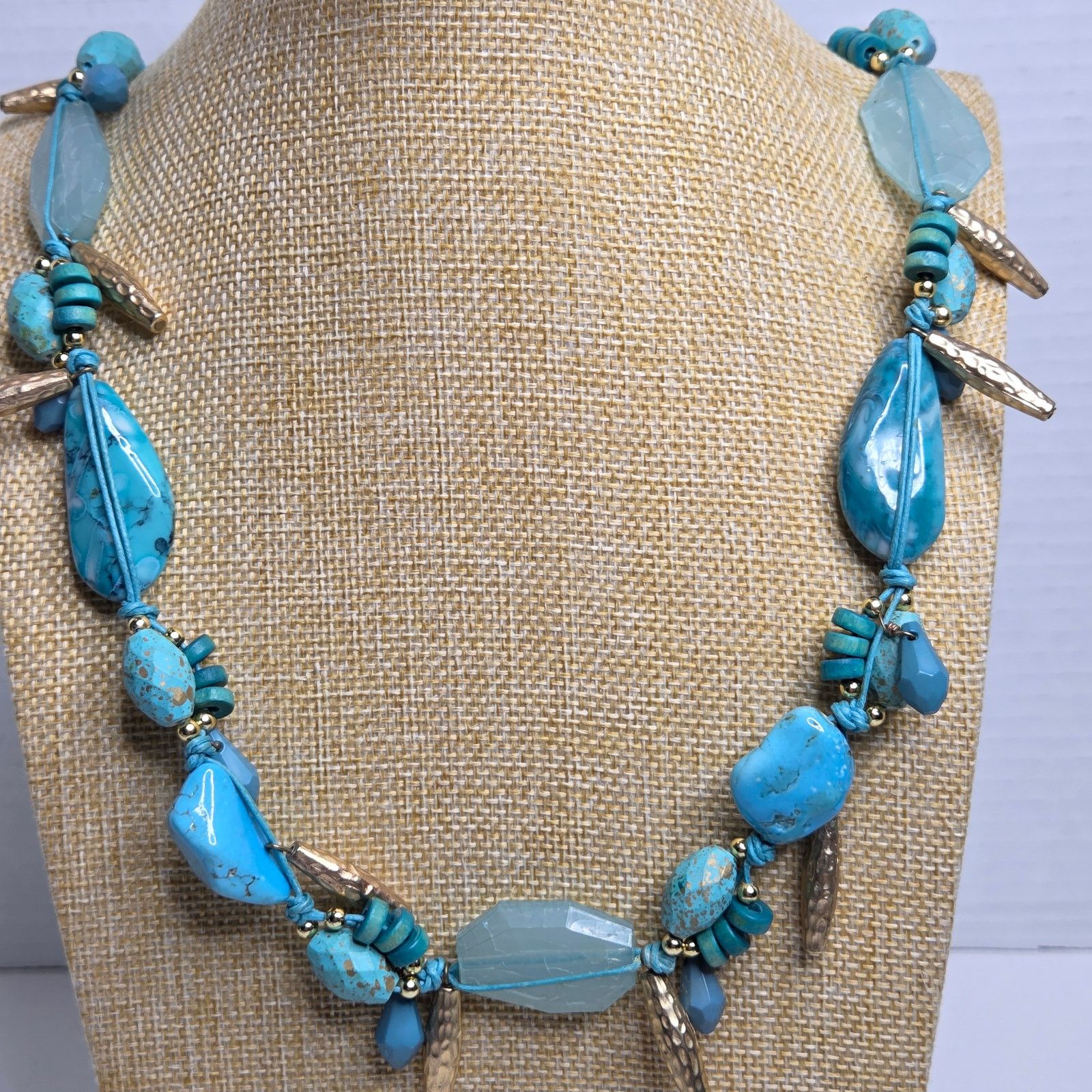 Chicos Chico's Costume Faux Turquoise Necklace W/ Gold Tone Accents Size ONE SIZE - 3 Thumbnail