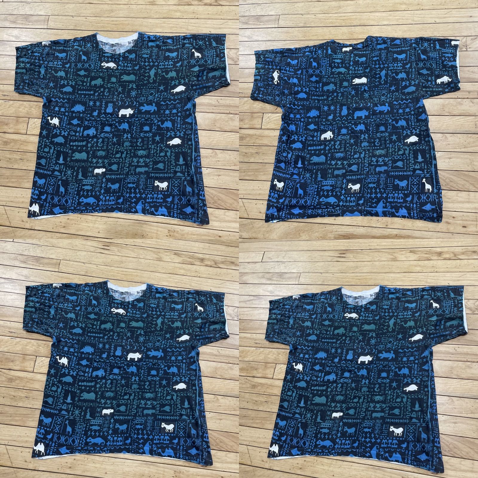 Vintage vtg 80s Single Stitch T Shirt TRIBAL ART Animal 90s Graphic AOP Crop Teal Men M Shirt Size US M / EU 48-50 / 2 - 9 Thumbnail