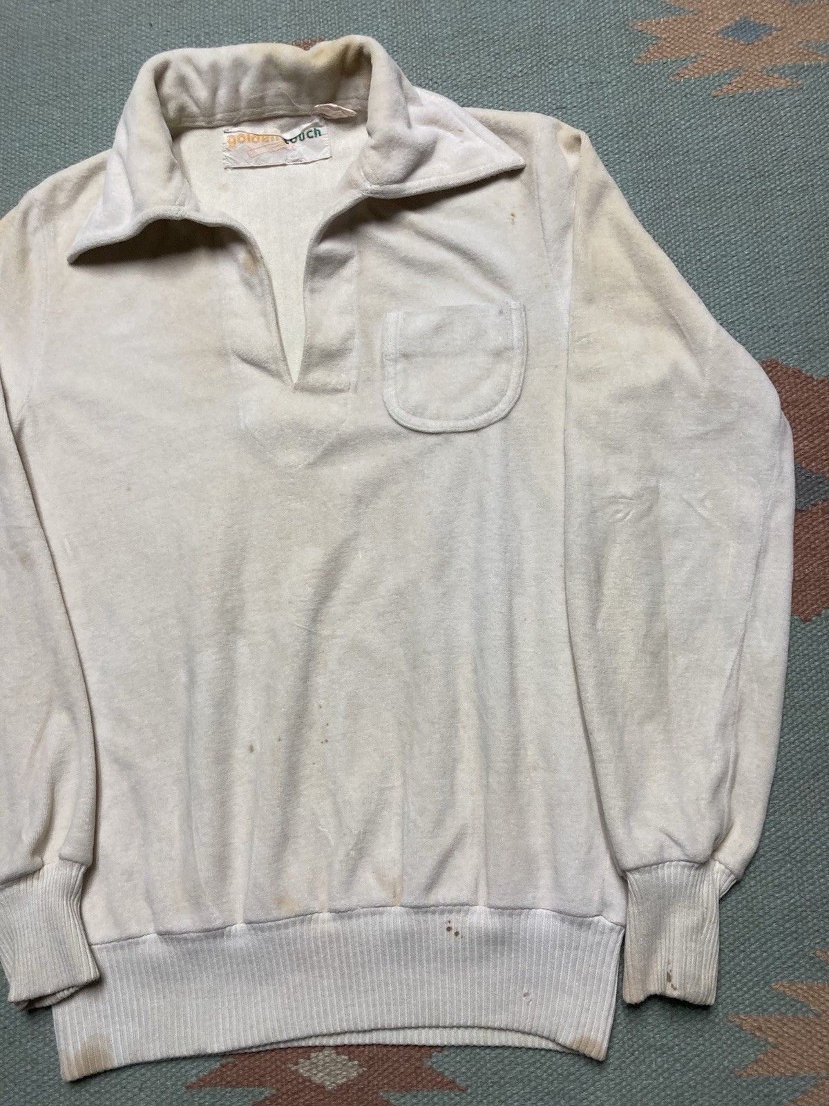 Vintage Vintage 70s polo shirt soft velour white stained small Size US S / EU 44-46 / 1 - 3 Thumbnail
