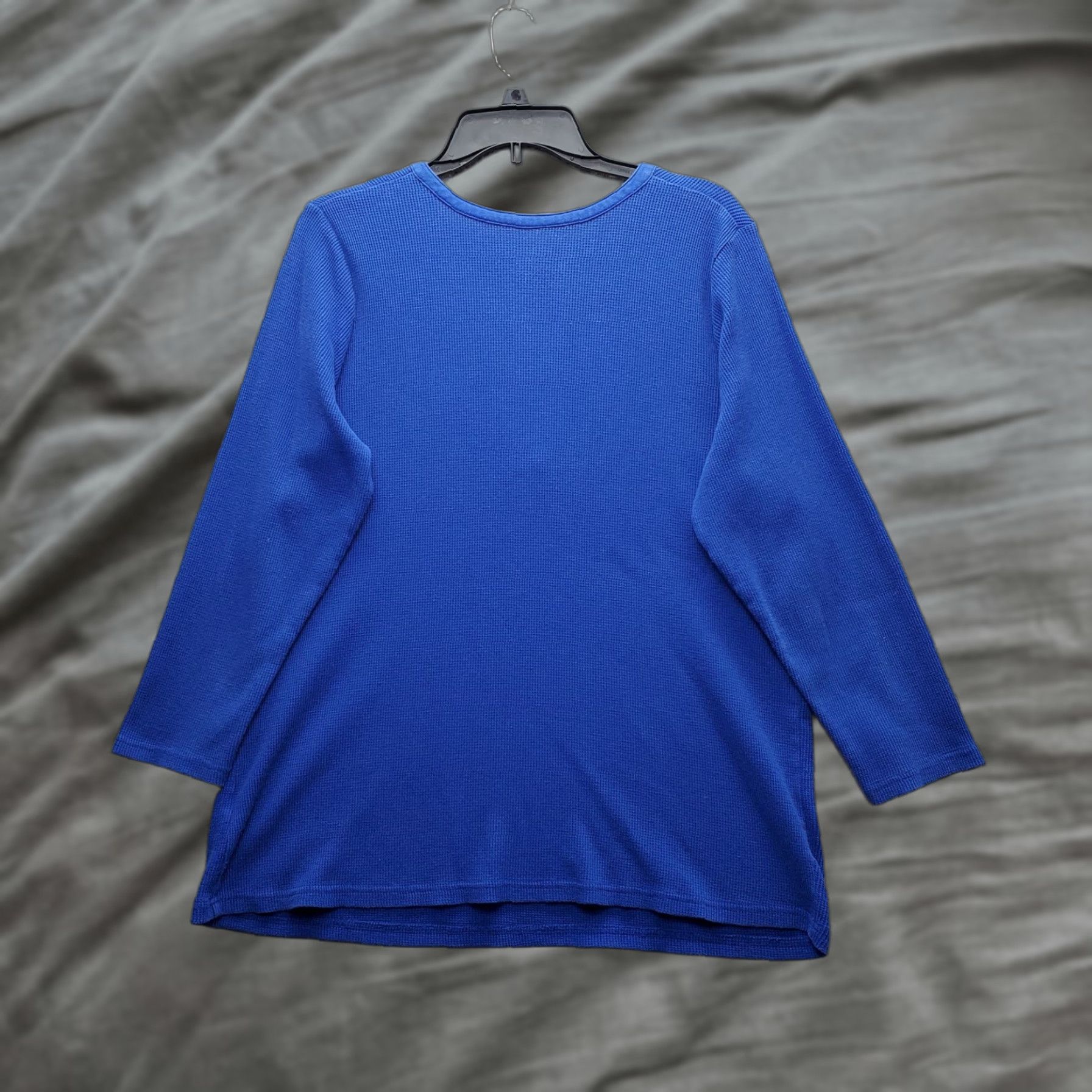 Vintage VINTAGE Woman Within Thermal Henley Shirt Womens L Blue Waffle Knit Beaded Embroidered Size L / US 10 / IT 46 - 1 Thumbnail