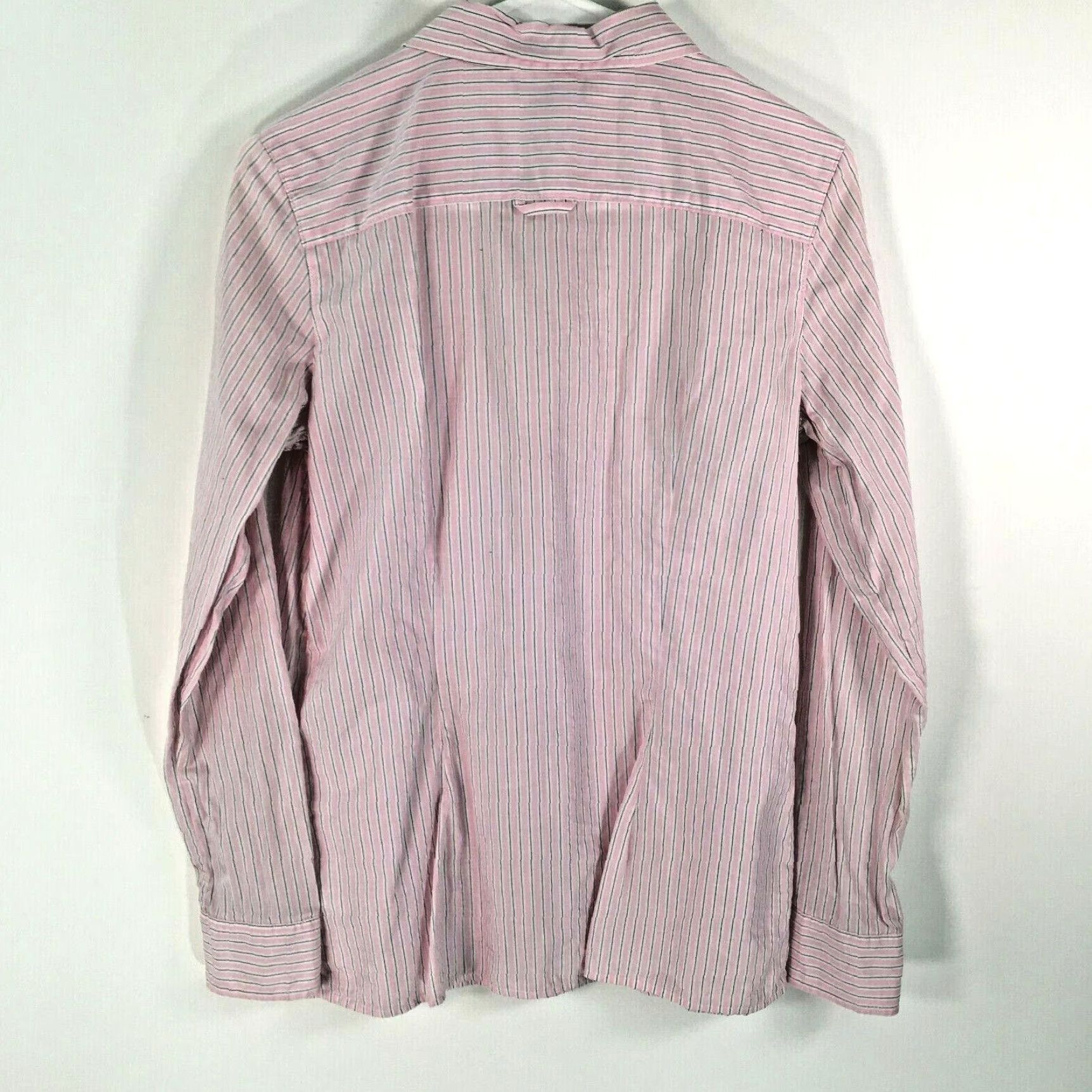 Gap VINTAGE Gap Shirt Womens M Pink Striped Ruffle Front Button Down 1990s Casual Womens Small Ruffle Button-Up Blouse Size M / US 6-8 / IT 42-44 - 2 Thumbnail